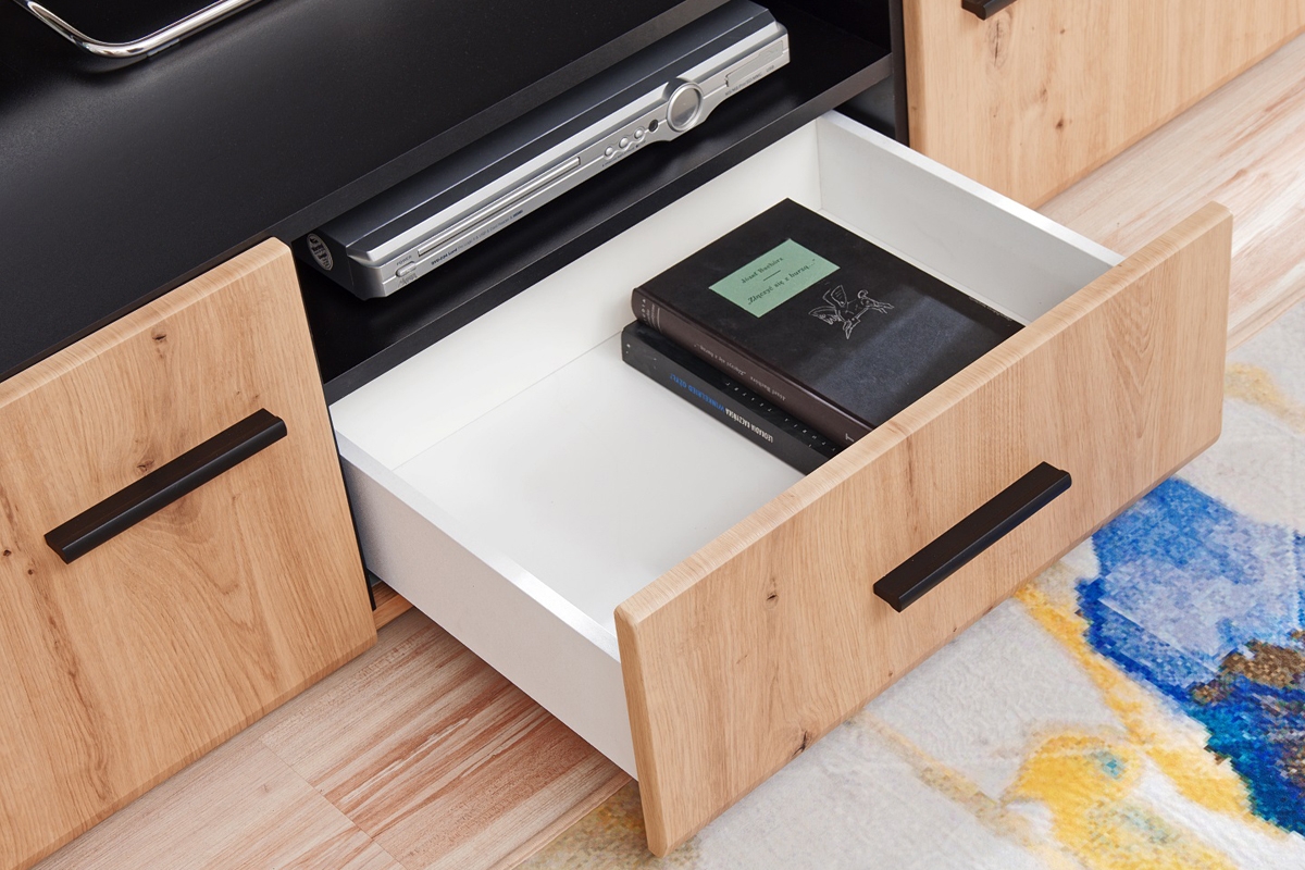 Obývací stěna Wilson - dub artisan / černý mat tv se zásuvkou