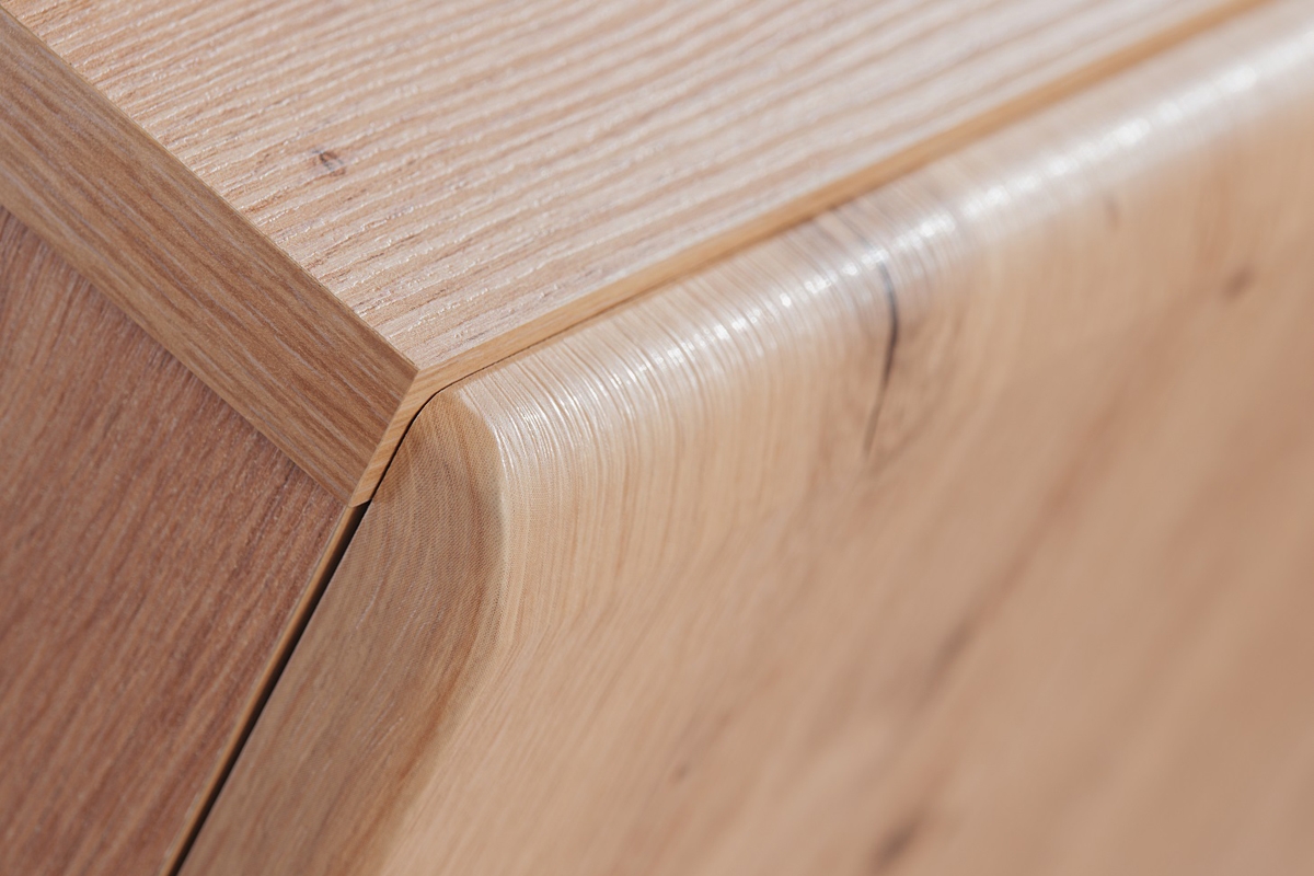 Obývací stěna Wilson - dub artisan / černý mat Skříňka zaoblená