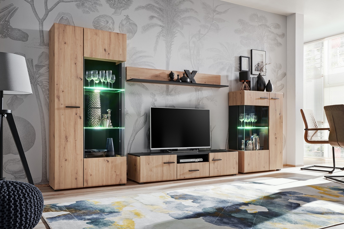 Obývací stěna Wilson - dub artisan / černý mat moderní Nábytek