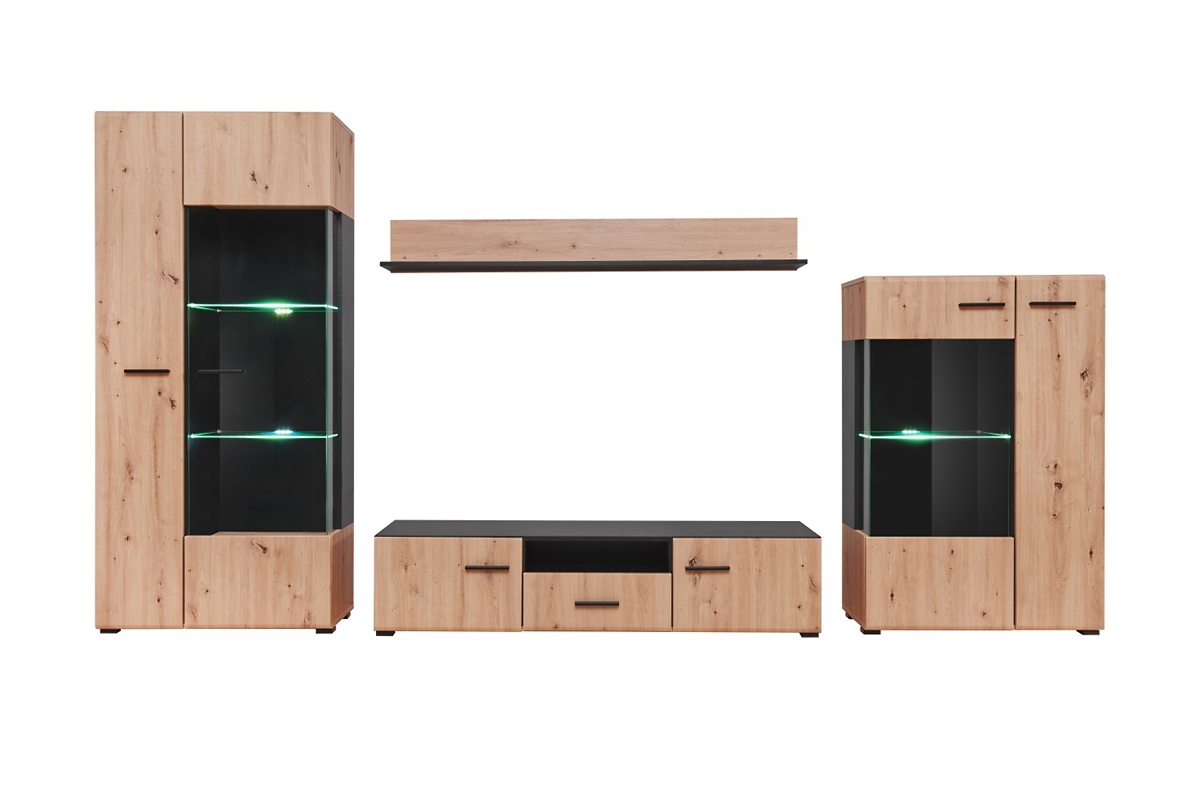 Obývací stěna Wilson - dub artisan / černý mat moderní Obývací stěna 