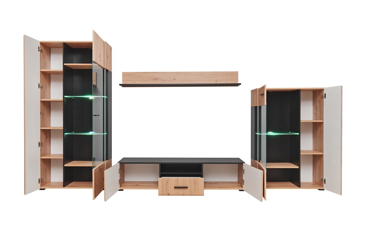 Obývací stěna Wilson - dub artisan / černý mat obývací stěna s osvětlením 