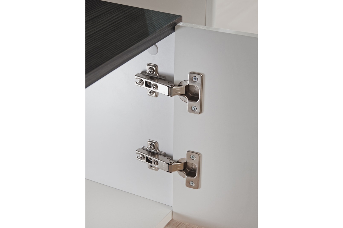 Obývacia stena Wilson - čierna nórska borovica / biely lesk Pánty  na skrinkách