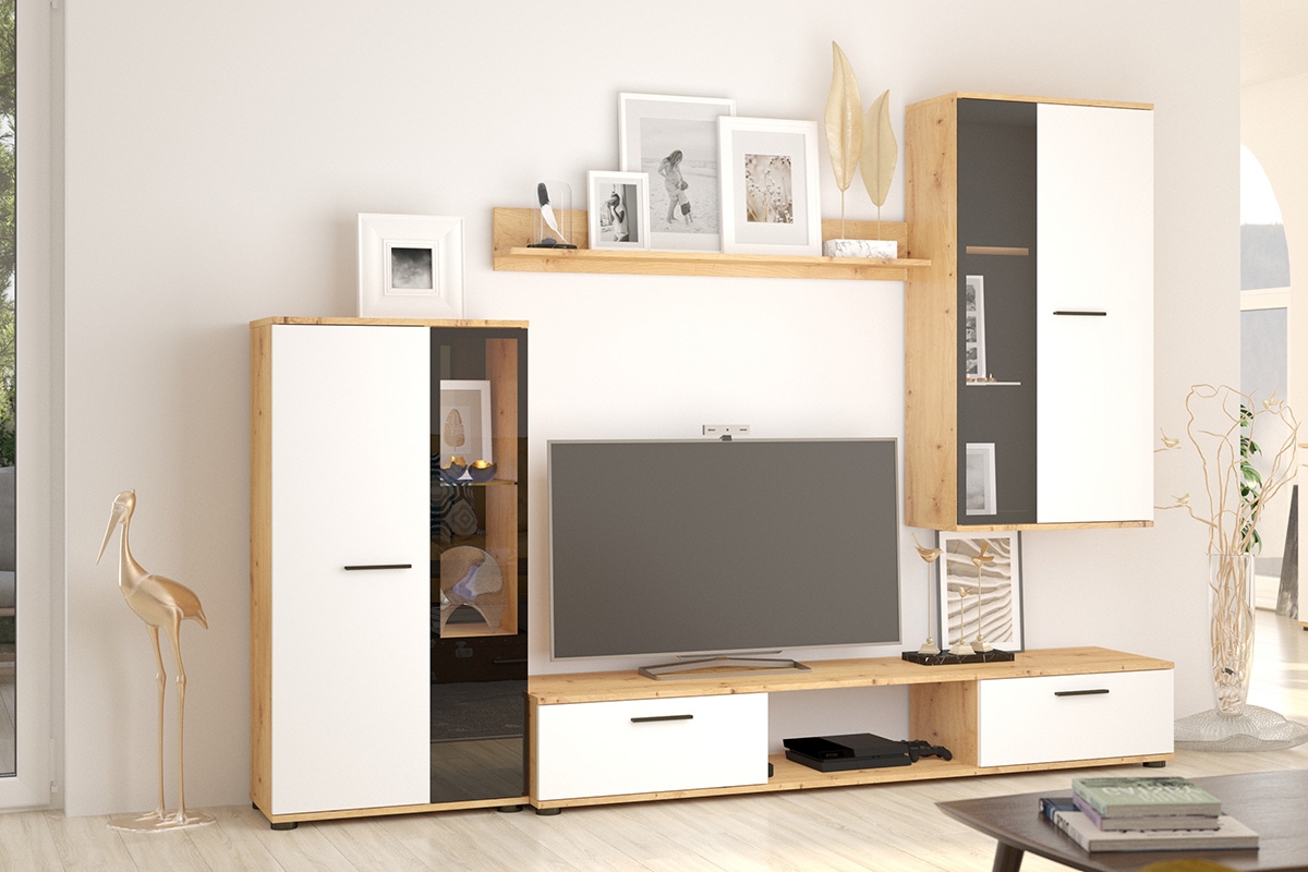 Obývací stěna Kaja - bílý mat / dub artisan moderní Obývací stěna