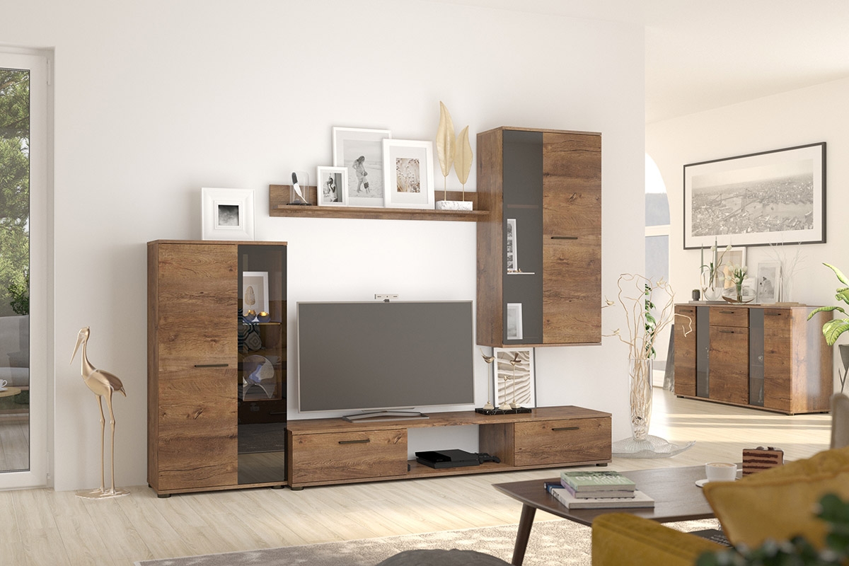 Obývací stěna Kaja - dub lefkas Tmavý Nábytek do obývacího pokoje