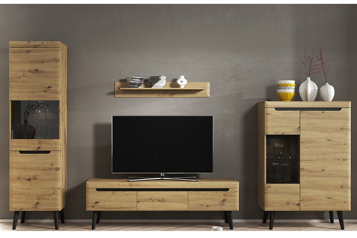 Obývací stěna Dorin - dub artisan Moderní obývací stěna na nožkách do obývacího pokoje