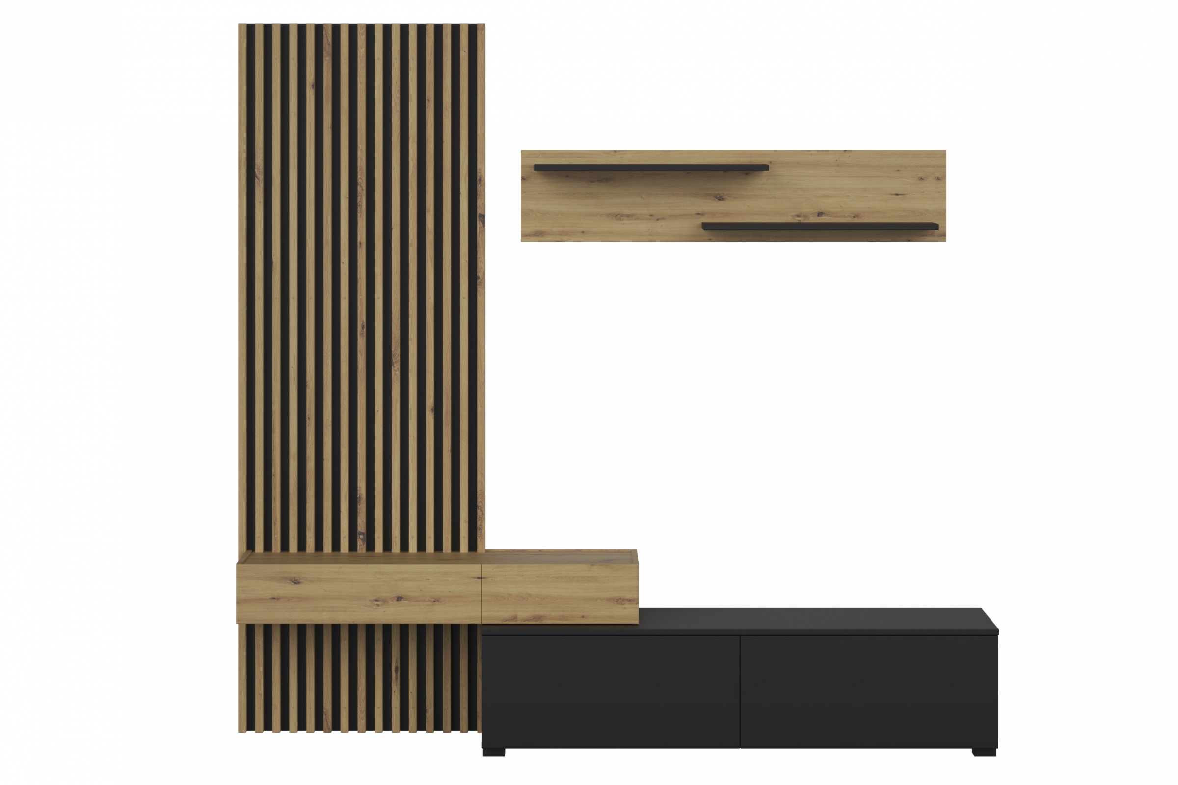Obývacia stena Lucimo 210 cm s lamelami – čierna / dub artisan Obývacia stena z lamelami Lucimo 200 cm - Čierny / Dub artisan