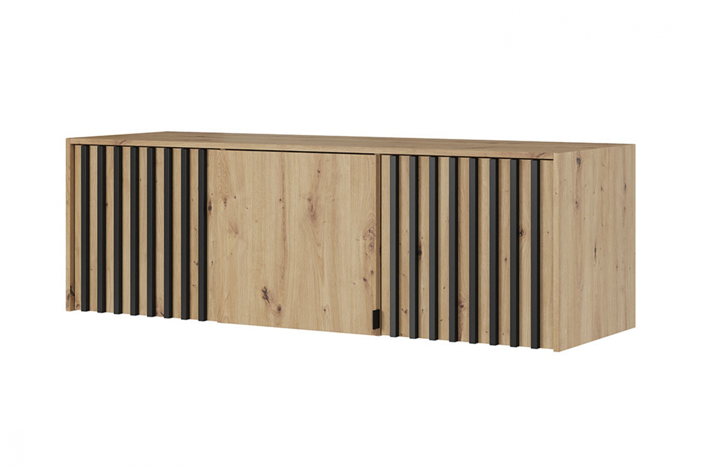 Nadstavec s lamelami do trojdverovej skrine Neria - dub artisan / čierna Nadstavec do Skrine Neria 155 cm - Dub artisan / Čierny