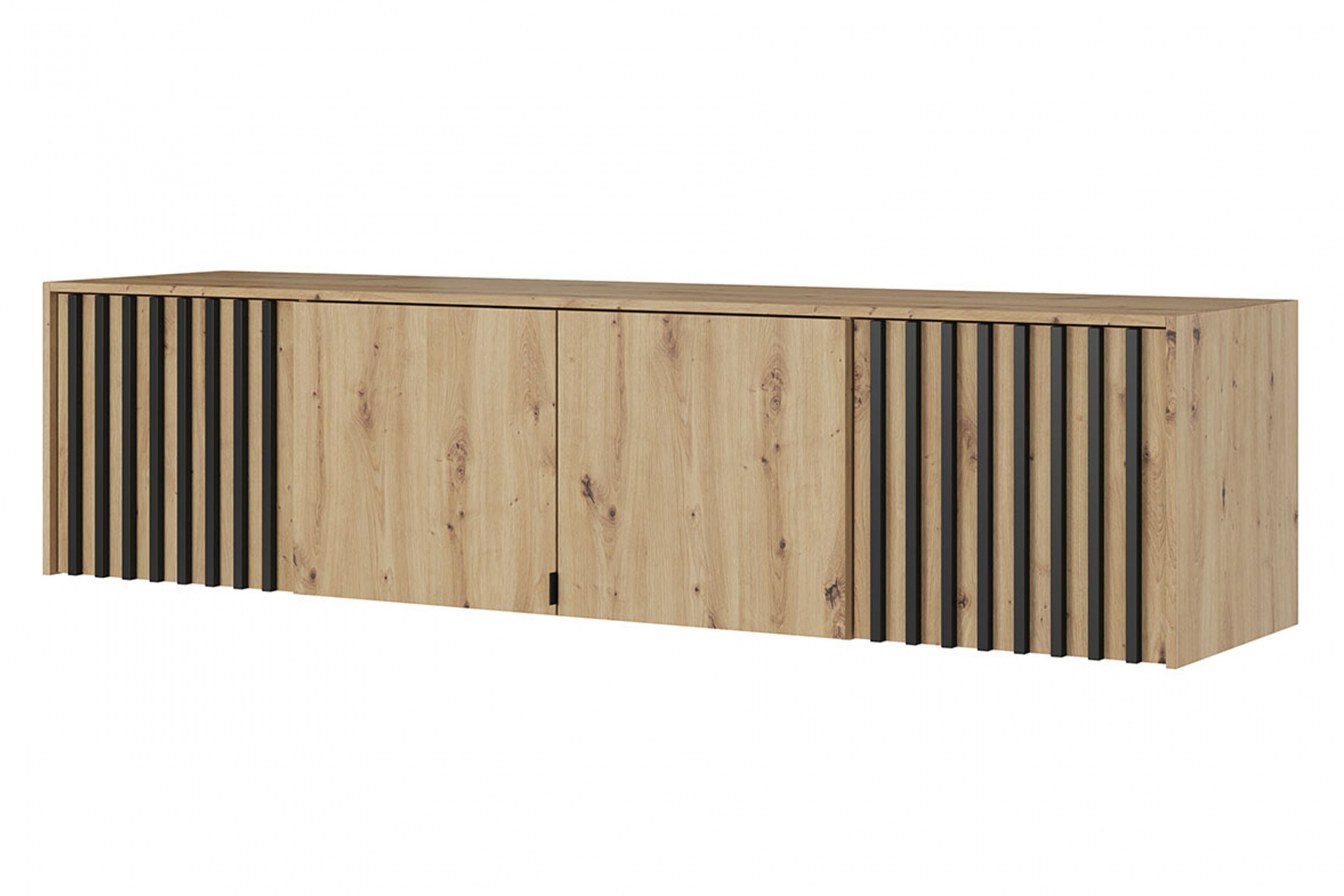 Nadstavec s lamelami do štvordverovej skrine Neria - dub artisan / čierna Nadstavec do Skrine Neria 206 cm - Dub artisan / Čierny