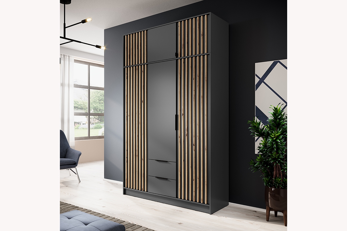 Nástavec ke skříni Neria 155 cm - grafit / dub artisan Nástavec neria na skříni