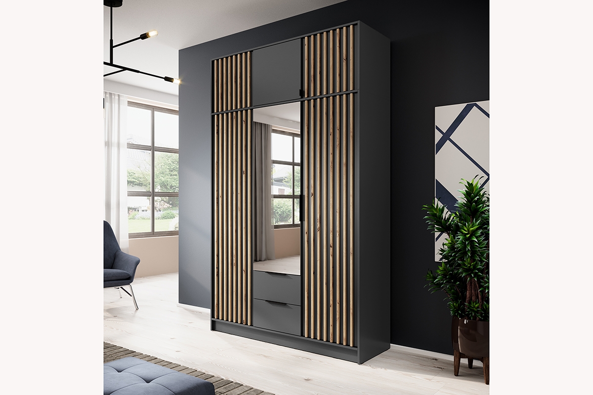 Nástavec ke skříni Neria 155 cm - grafit / dub artisan Skříň s nástavcem 