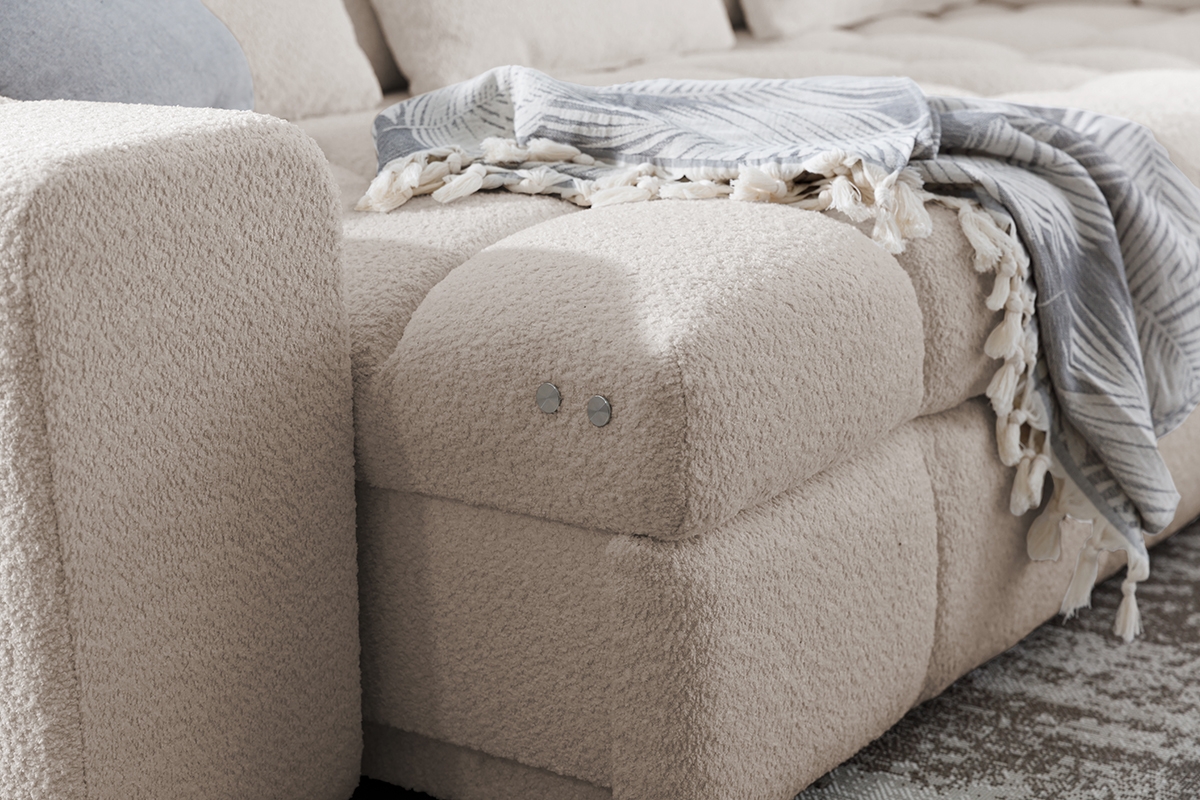 Elektrický rozkládací rohový gauč Magnelio L pravý - béžová bouclé Catch Me 2 Rohová sedací souprava pravá strana rozkládací z elektricky wysuwanym siedziskien Magnelio L - béžový Catch me 2