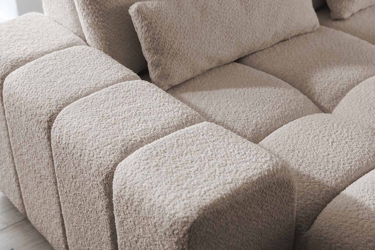 Elektrický rozkládací rohový gauč Magnelio L pravý - béžová bouclé Catch Me 2 Rohová sedací souprava pravá strana rozkládací z elektricky wysuwanym siedziskien Magnelio L - béžový Catch me 2