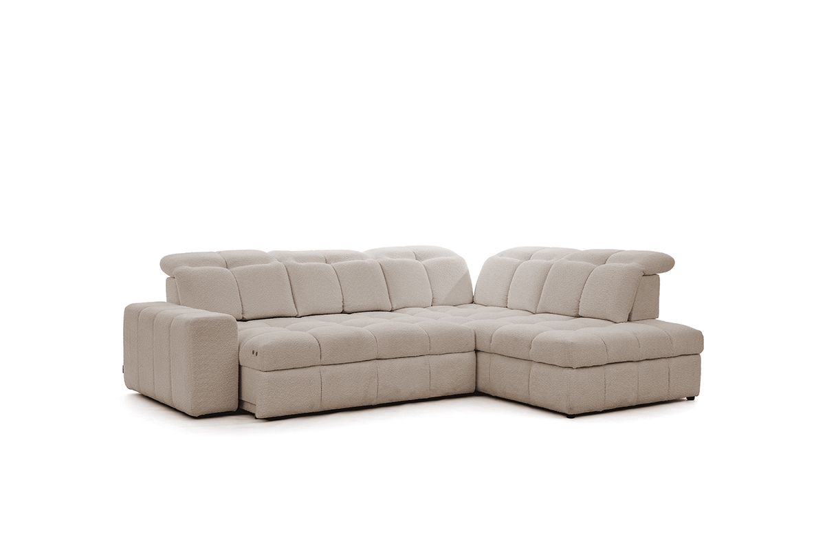Elektrický rozkládací rohový gauč Magnelio L pravý - béžová bouclé Catch Me 2 Rohová sedací souprava pravá strana rozkládací z elektricky wysuwanym siedziskien Magnelio L - béžový Catch me 2