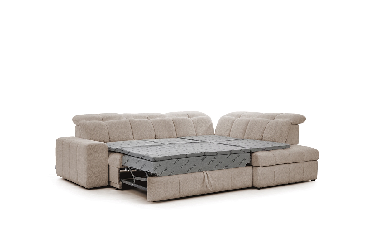 Elektrický rozkládací rohový gauč Magnelio L pravý - béžová bouclé Catch Me 2 Rohová sedací souprava pravá strana rozkládací z elektricky wysuwanym siedziskien Magnelio L - béžový Catch me 2