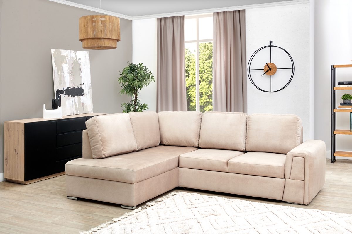 Rozkladacia rohová sedčka Rockland L ľavá - béžový hydrofóbny zamat Salvador 2 Beige Rohová sedacia súprava Rockland L