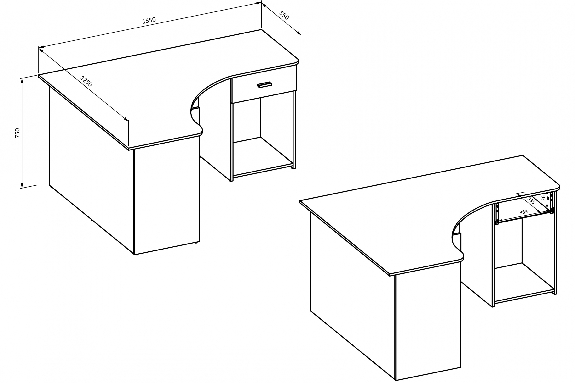 Rohový písací stôl Corner so zásuvkou a otvorenou policou - biely Narozne Písací stôl Corner z szuflada i wneka - Biely