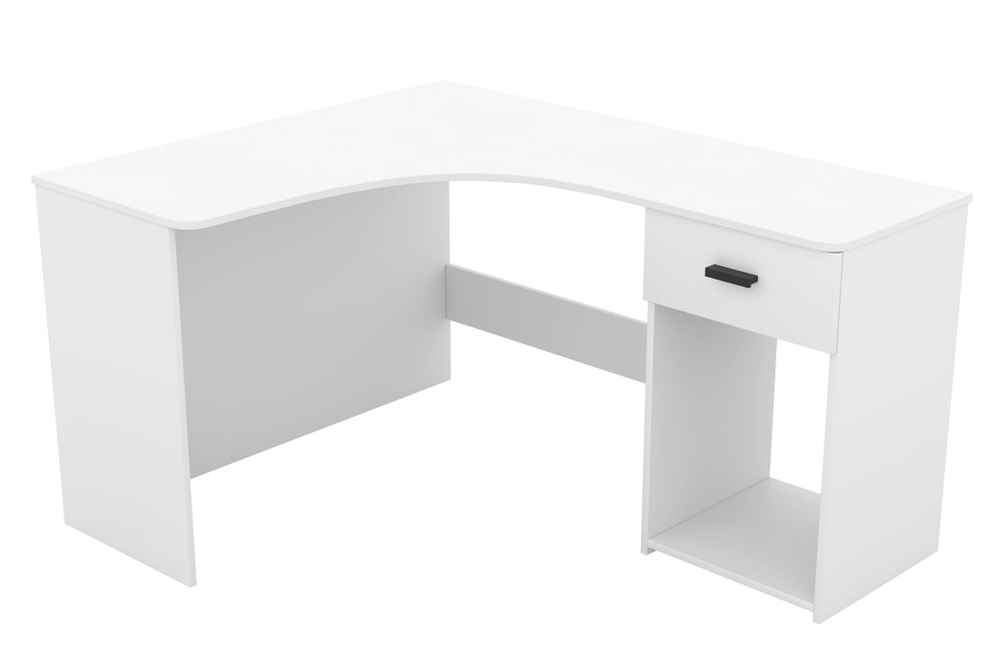 Rohový písací stôl Corner so zásuvkou a otvorenou policou - biely Narozne Písací stôl Corner z szuflada i wneka - Biely