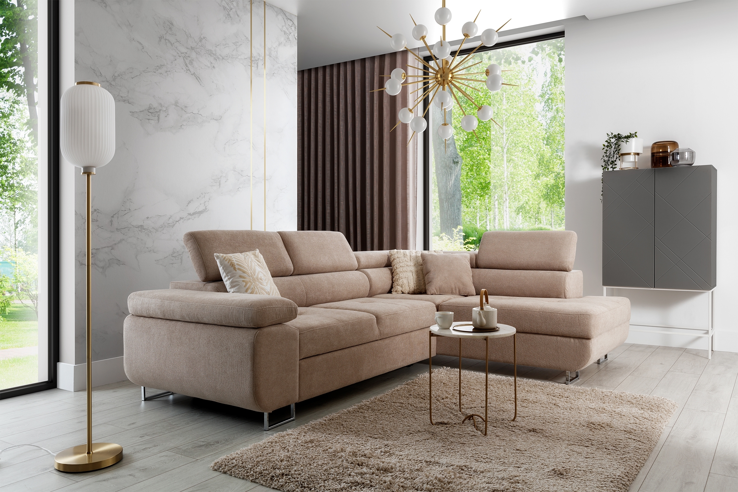 Rohová sedacia súprava Annabelle L - chrómové nožičky Rohová sedacia súprava Annabelle L s funkciou spánku - nožičky chromowane 