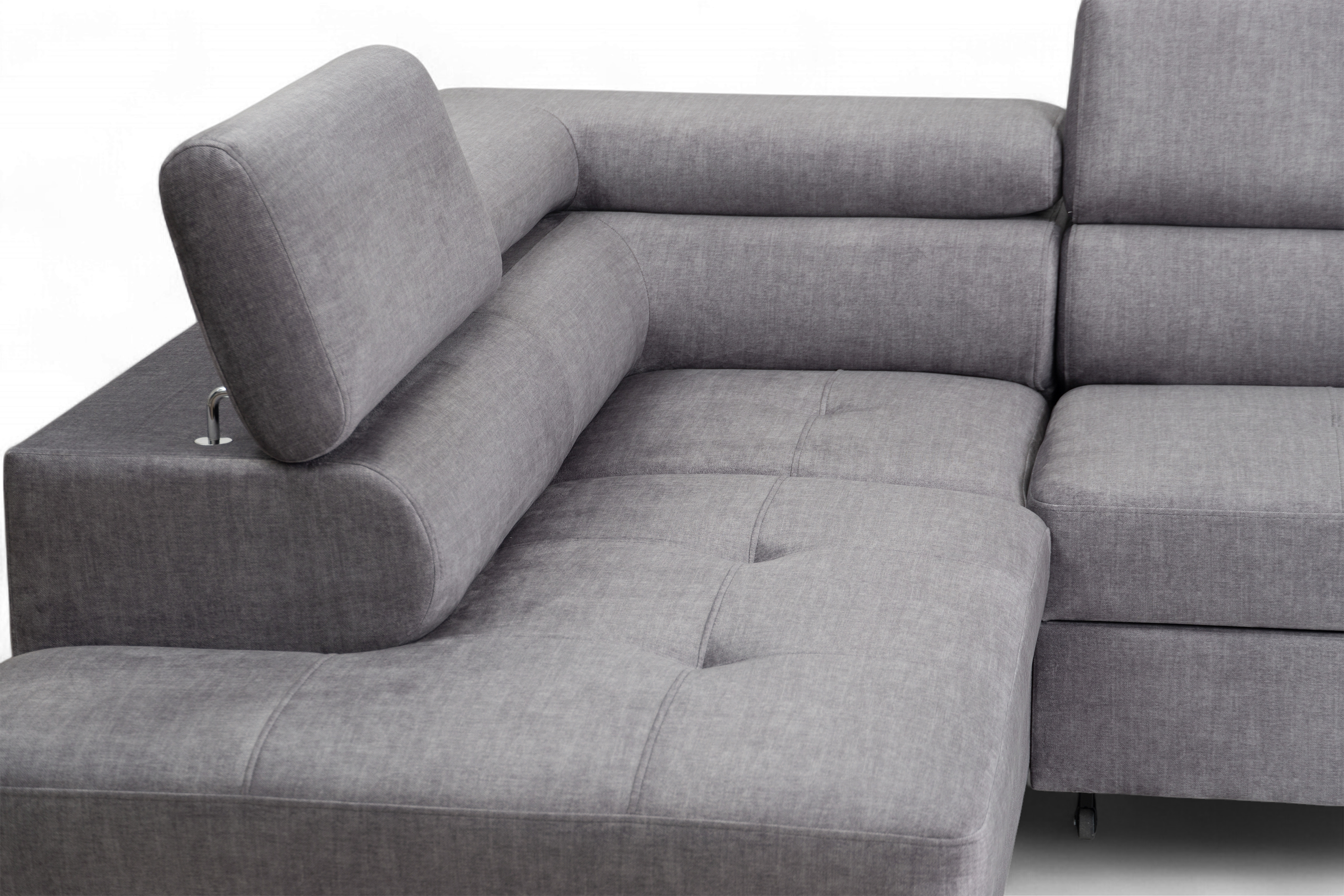 Rozkladacia rohová sedacia súprava Annabelle L ľavá - šedý velúr Vogue 14 / chrómové nožičky Rohová sedacia súprava Annabelle L s funkciou spánku Ľavá strana - šedý velúr Vogue 14 / nožičky chromowane 