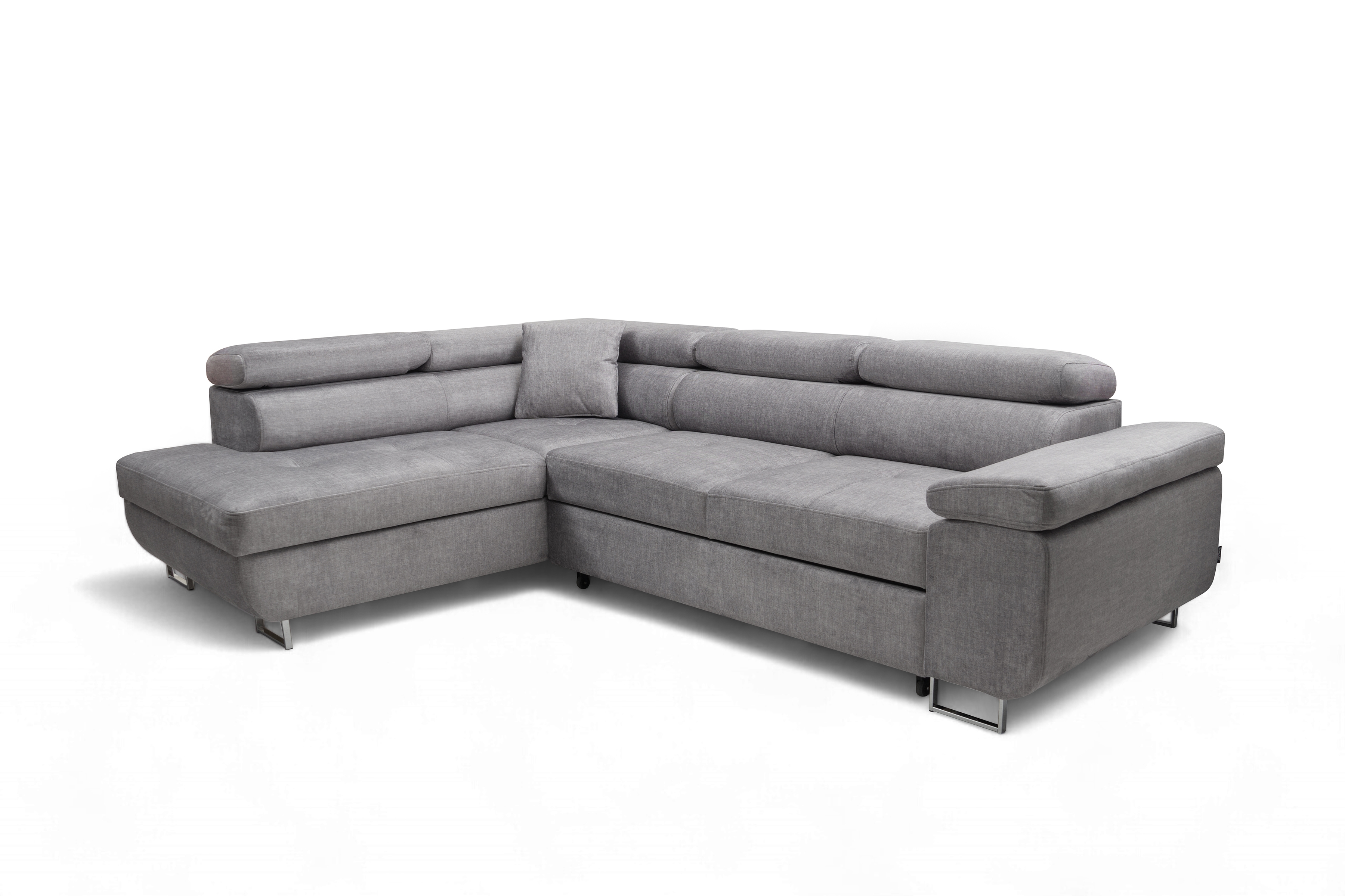 Rozkladacia rohová sedacia súprava Annabelle L ľavá - šedý velúr Vogue 14 / chrómové nožičky Rohová sedacia súprava Annabelle L s funkciou spánku Ľavá strana - šedý velúr Vogue 14 / nožičky chromowane 