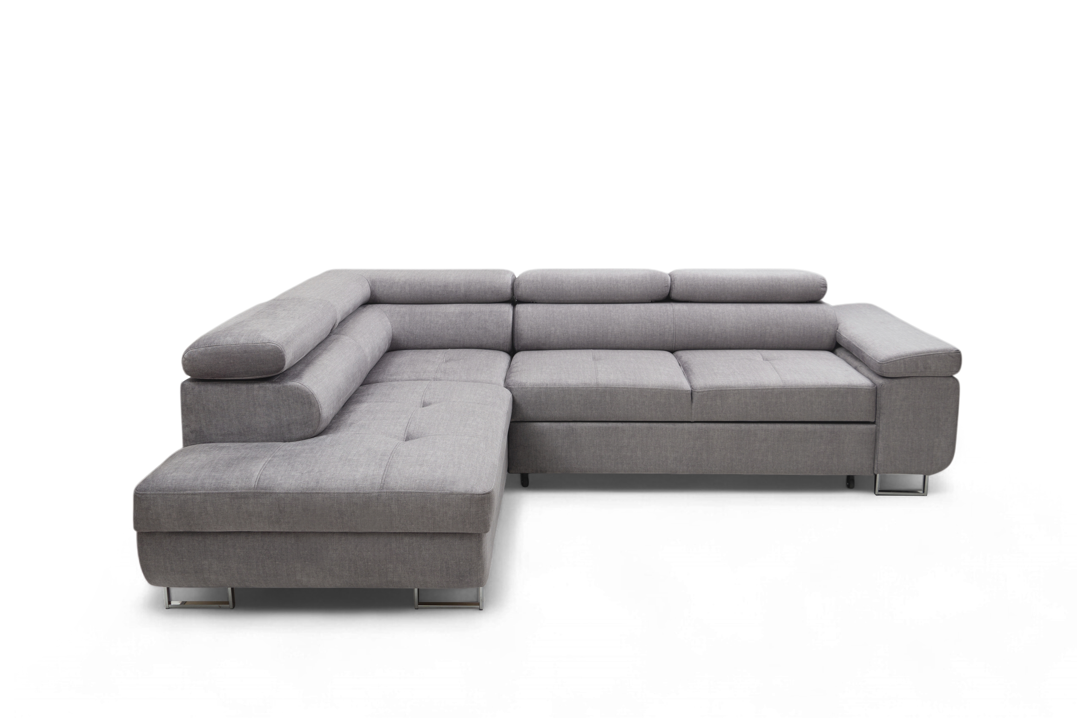 Rozkladacia rohová sedacia súprava Annabelle L ľavá - šedý velúr Vogue 14 / chrómové nožičky Rohová sedacia súprava Annabelle L s funkciou spánku Ľavá strana - šedý velúr Vogue 14 / nožičky chromowane 