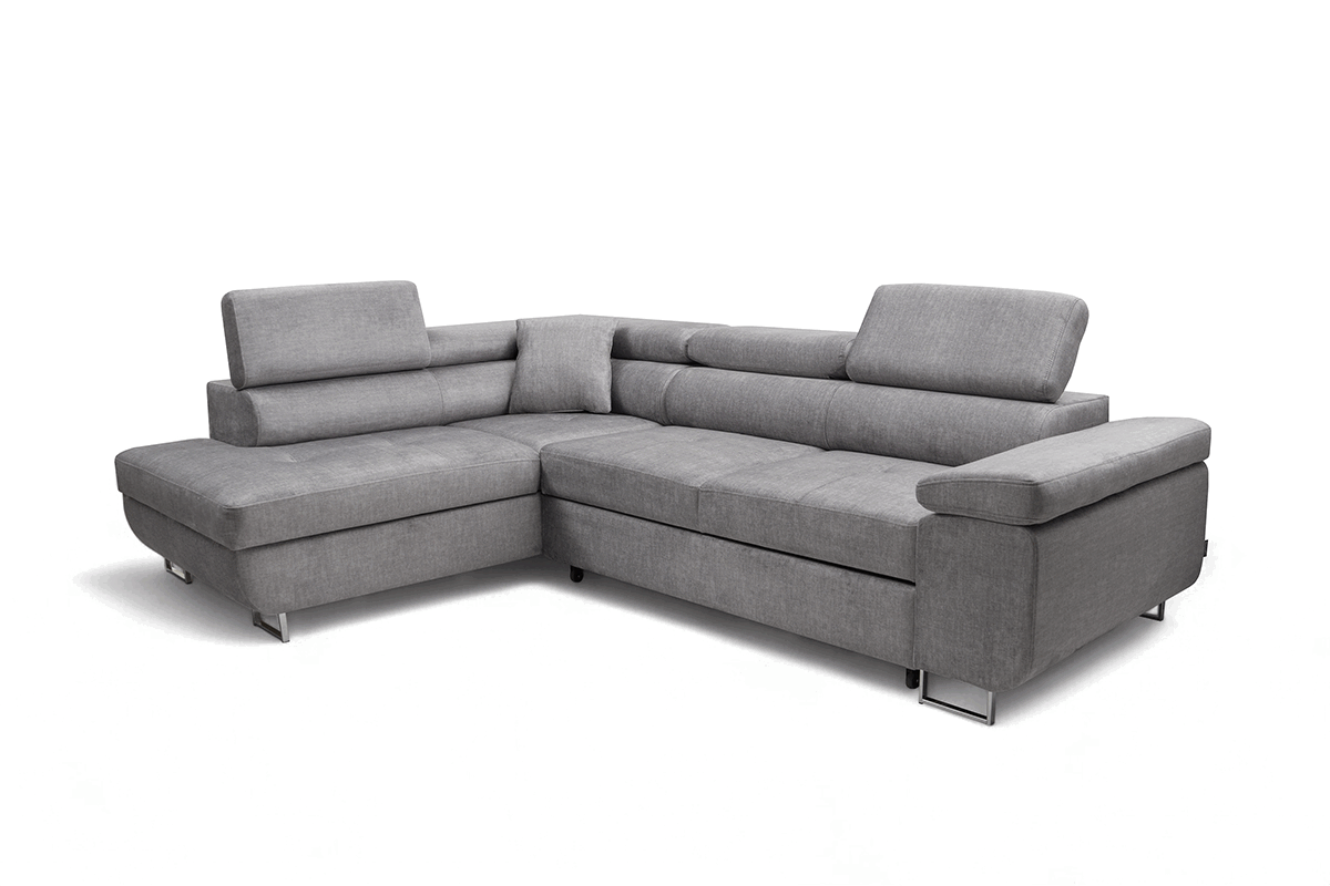 Rozkladacia rohová sedacia súprava Annabelle L ľavá - šedý velúr Vogue 14 / chrómové nožičky Rohová sedacia súprava Annabelle L s funkciou spánku Ľavá strana - šedý velúr Vogue 14 / nožičky chromowane 