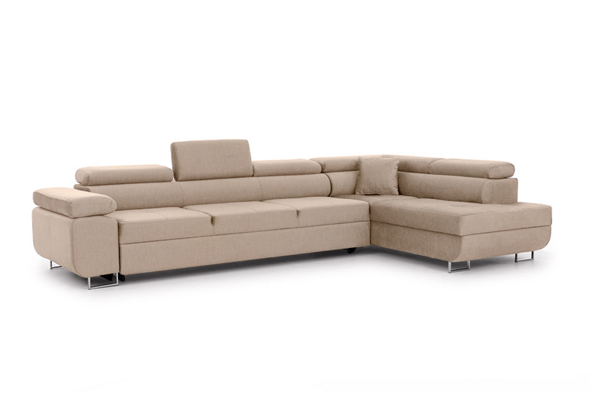 Rohová sedačka Annabelle Maxi pravá s funkcí spaní - béžová tkanina Hevia 207-03 / chromované nohy Rohová sedací souprava Annabelle Maxi rozkládací pravá - béžová plecionka Hevia 207-03 / Nohy chromowane 