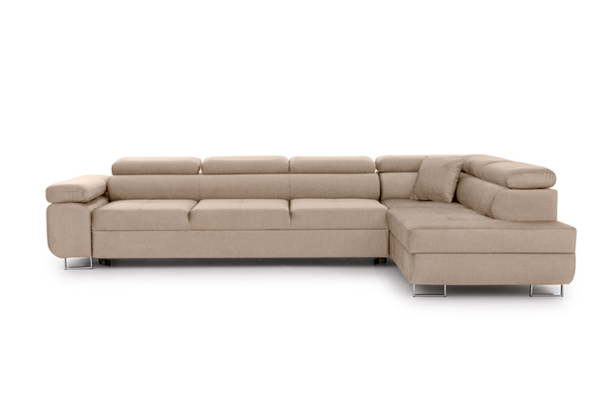 Rohová sedačka Annabelle Maxi pravá s funkcí spaní - béžová tkanina Hevia 207-03 / chromované nohy Rohová sedací souprava Annabelle Maxi rozkládací pravá - béžová plecionka Hevia 207-03 / Nohy chromowane 