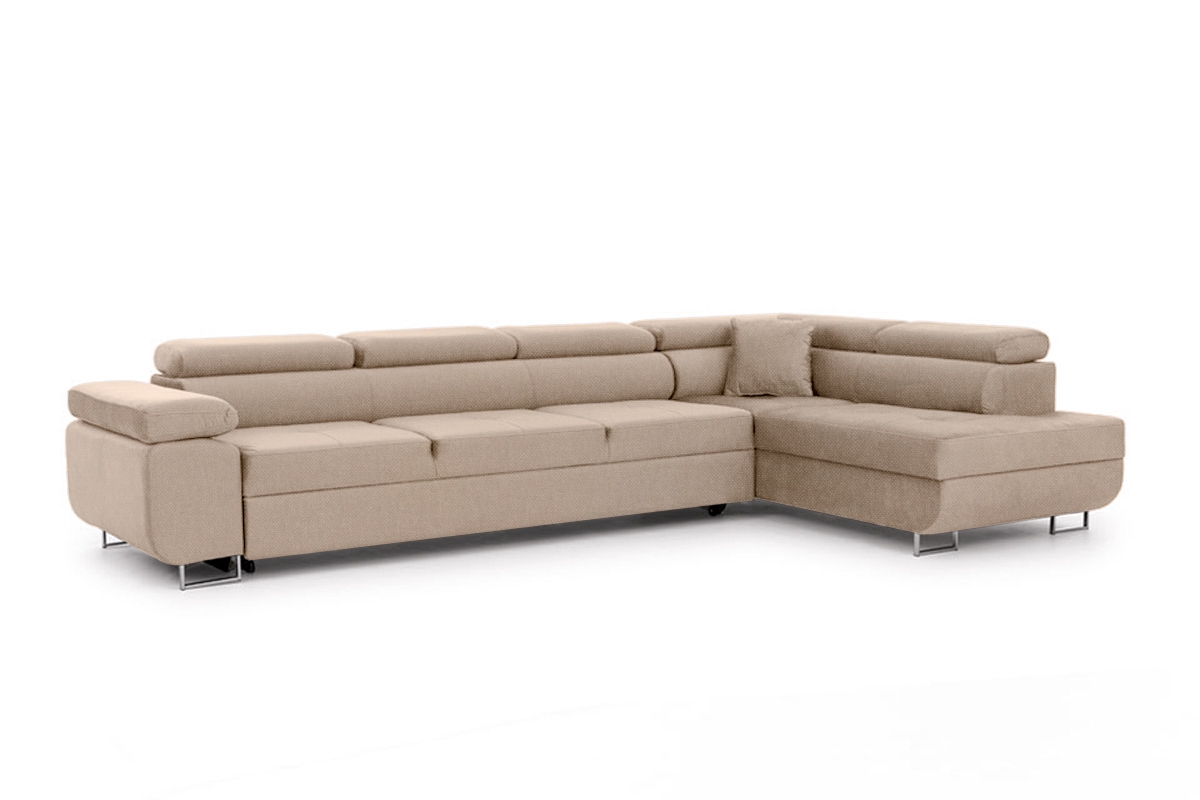 Rohová sedačka Annabelle Maxi pravá s funkcí spaní - béžová tkanina Hevia 207-03 / chromované nohy Rohová sedací souprava Annabelle Maxi rozkládací pravá - béžová plecionka Hevia 207-03 / Nohy chromowane 