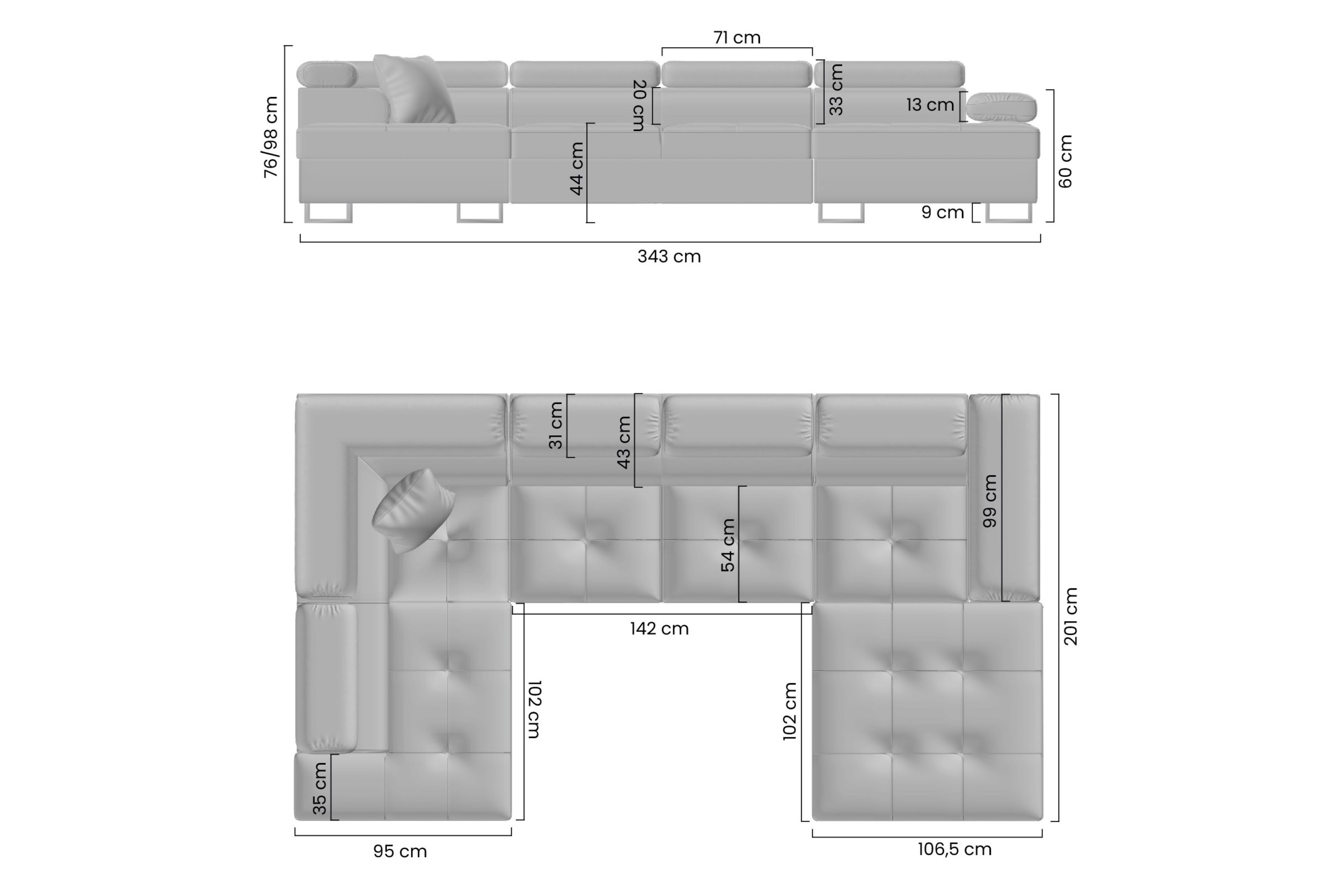 Rozkladacia rohová sedacia súprava Annabelle U II - chrómové nožičky Rohová sedacia súprava Annabelle U II s funkciou spánku - nožičky chromowane 