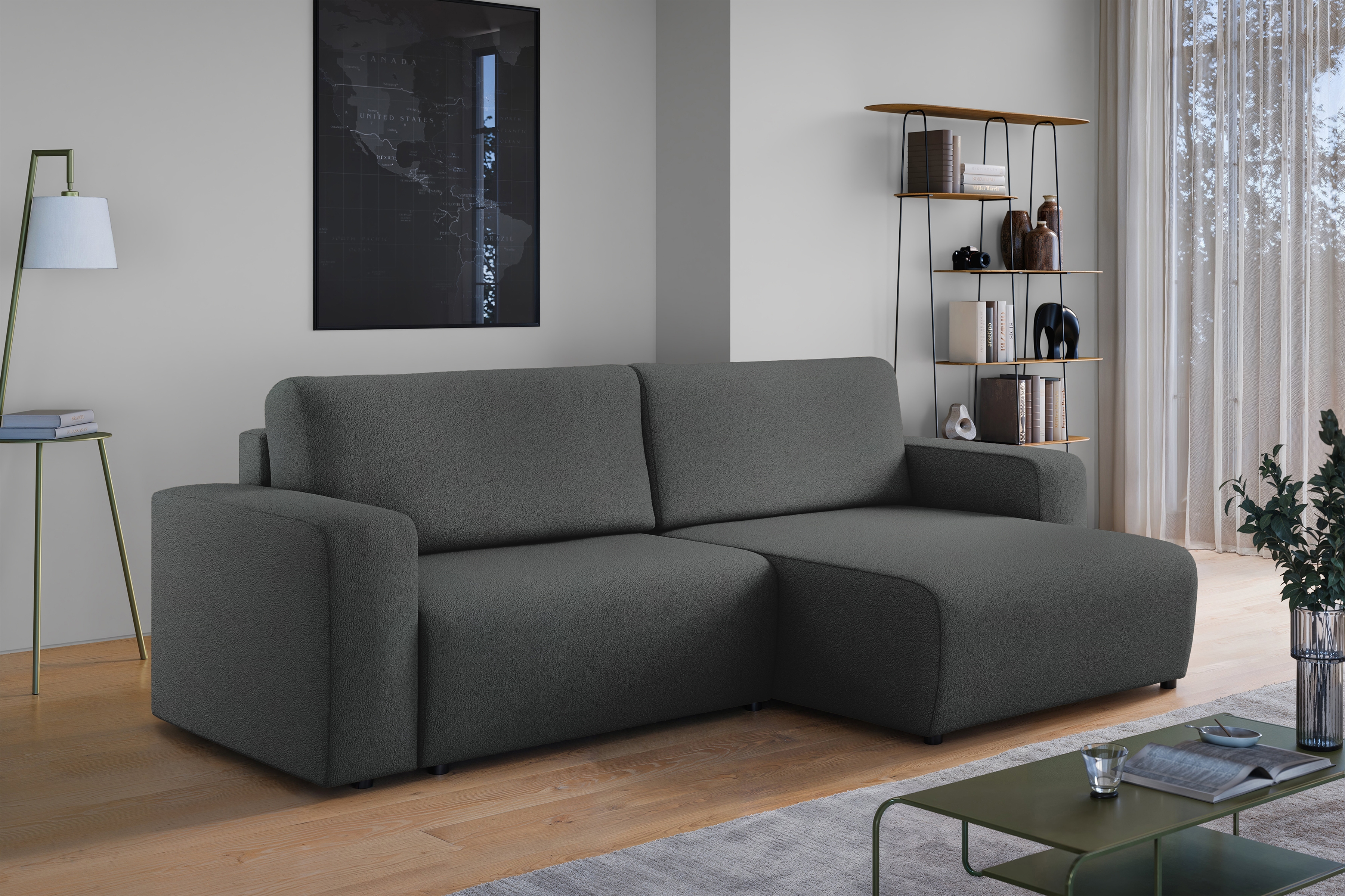 Rozkládací sedací souprava Avia L - grafitová Gerra 120 Rohová sedací souprava Avia Maxi rozkládací uniwersalny prawo/levá - grafitová boucle Gerra 120