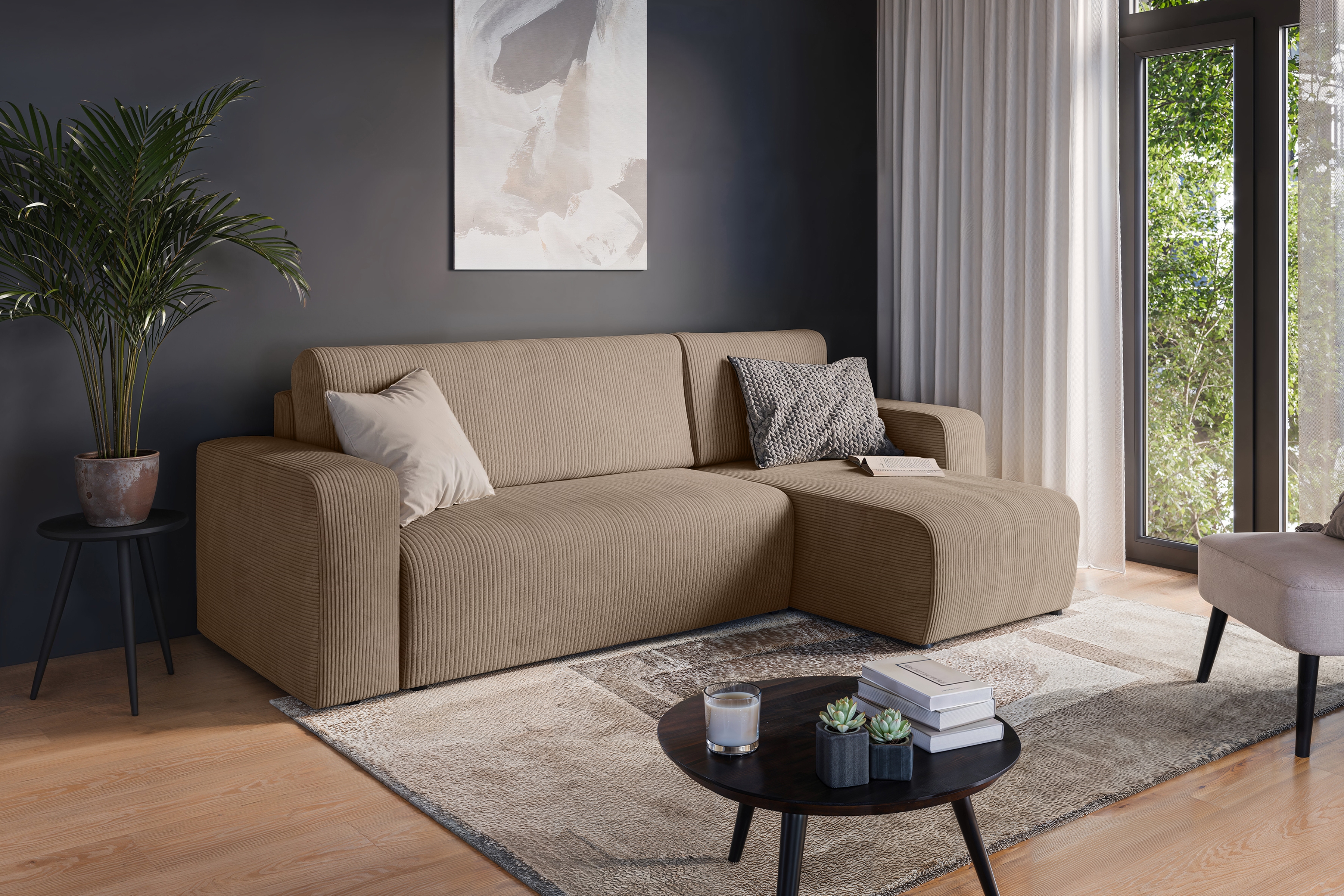 Rozkládací rohová sedací souprava Avia Mini - hnědá Lincoln 17 Rohová sedací souprava Avia Mini rozkládací uniwersalny prawo/levá - hnědá manšestr Lincoln 17