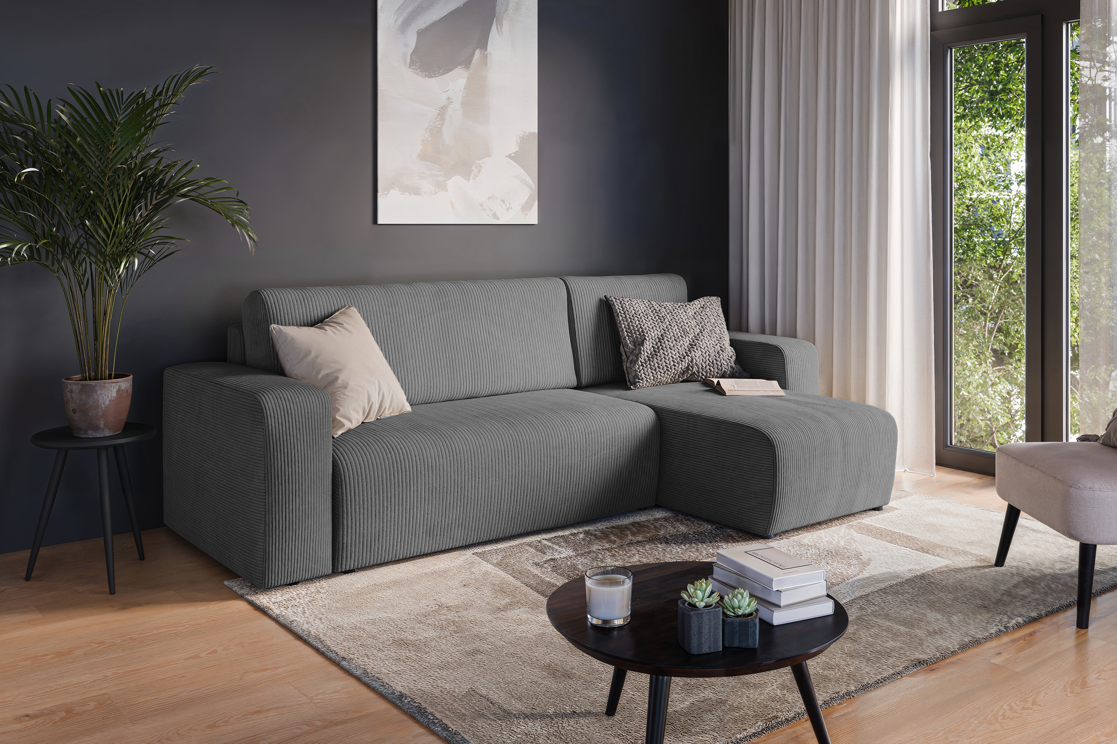 Rozkladacia rohová sedacia súprava Avia Mini univerzálna - grafitový menčester Lincoln 90 Rohová sedacia súprava Avia Mini s funkciou spánku uniwersalny prawo/Ľavá strana - Grafitový MENČESTER Lincoln 90