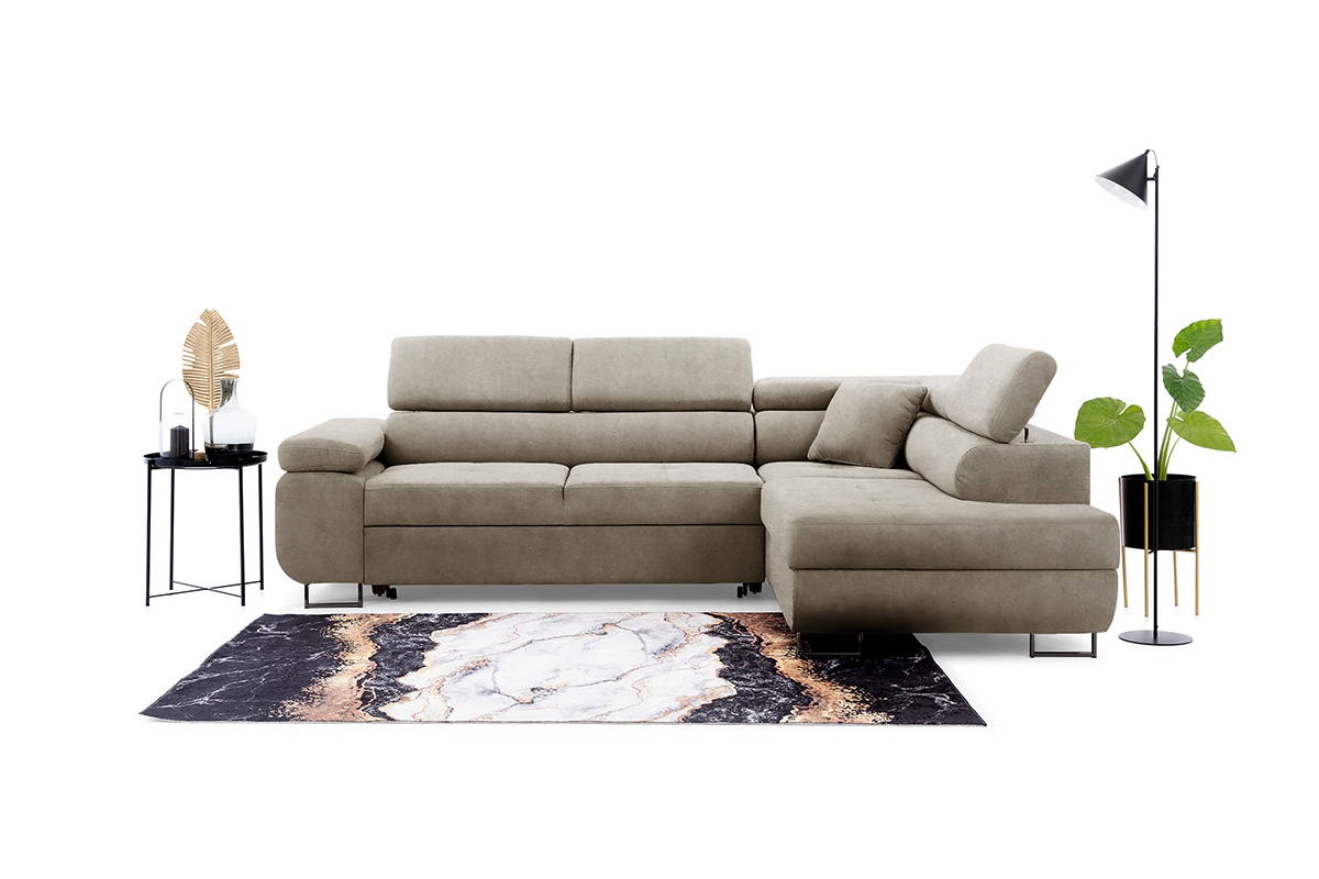 Rozkladacia rohová sedacia súprava Annabelle L pravá - béžový velúr Zetta 291 / čierne nožičky Rohová sedacia súprava do obývacej izby Annabelle L pravá strana - béžový zamat hydrofobowy Zetta 291 / nožičky čierny