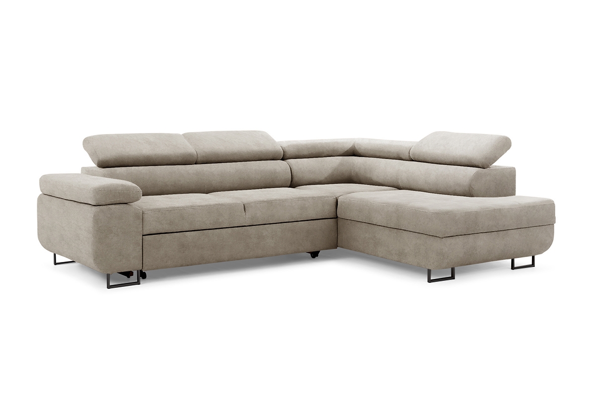 Rozkladacia rohová sedacia súprava Annabelle L pravá - béžový velúr Zetta 291 / čierne nožičky Rohová sedacia súprava do obývacej izby Annabelle L pravá strana - béžový zamat hydrofobowy Zetta 291 / nožičky čierny