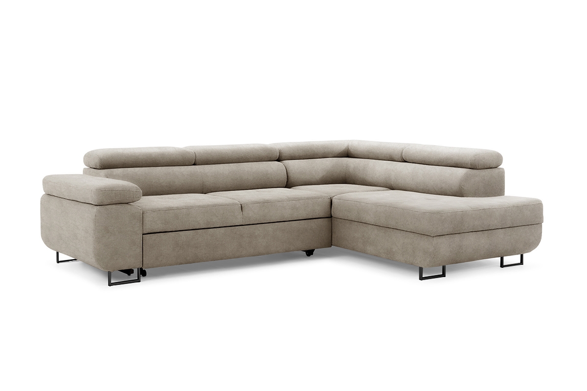 Rozkladacia rohová sedacia súprava Annabelle L pravá - béžový velúr Zetta 291 / čierne nožičky Rohová sedacia súprava do obývacej izby Annabelle L pravá strana - béžový zamat hydrofobowy Zetta 291 / nožičky čierny