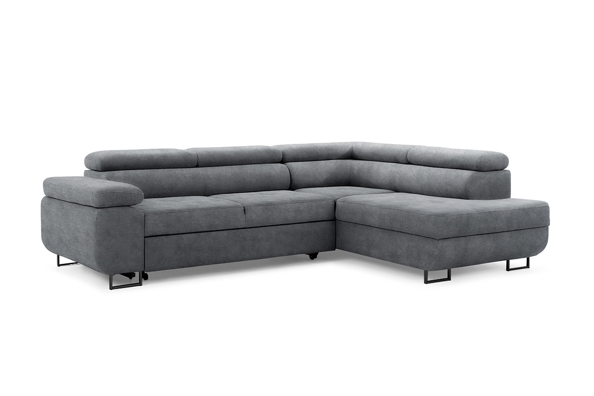 Rozkladacia rohová sedacia súprava Annabelle L pravá - grafitový zamat Zetta 304 / čierne nožičky Rohová sedacia súprava do obývacej izby Annabelle L pravá strana - Grafitový zamat hydrofobowy Zetta 304 / nožičky čierny