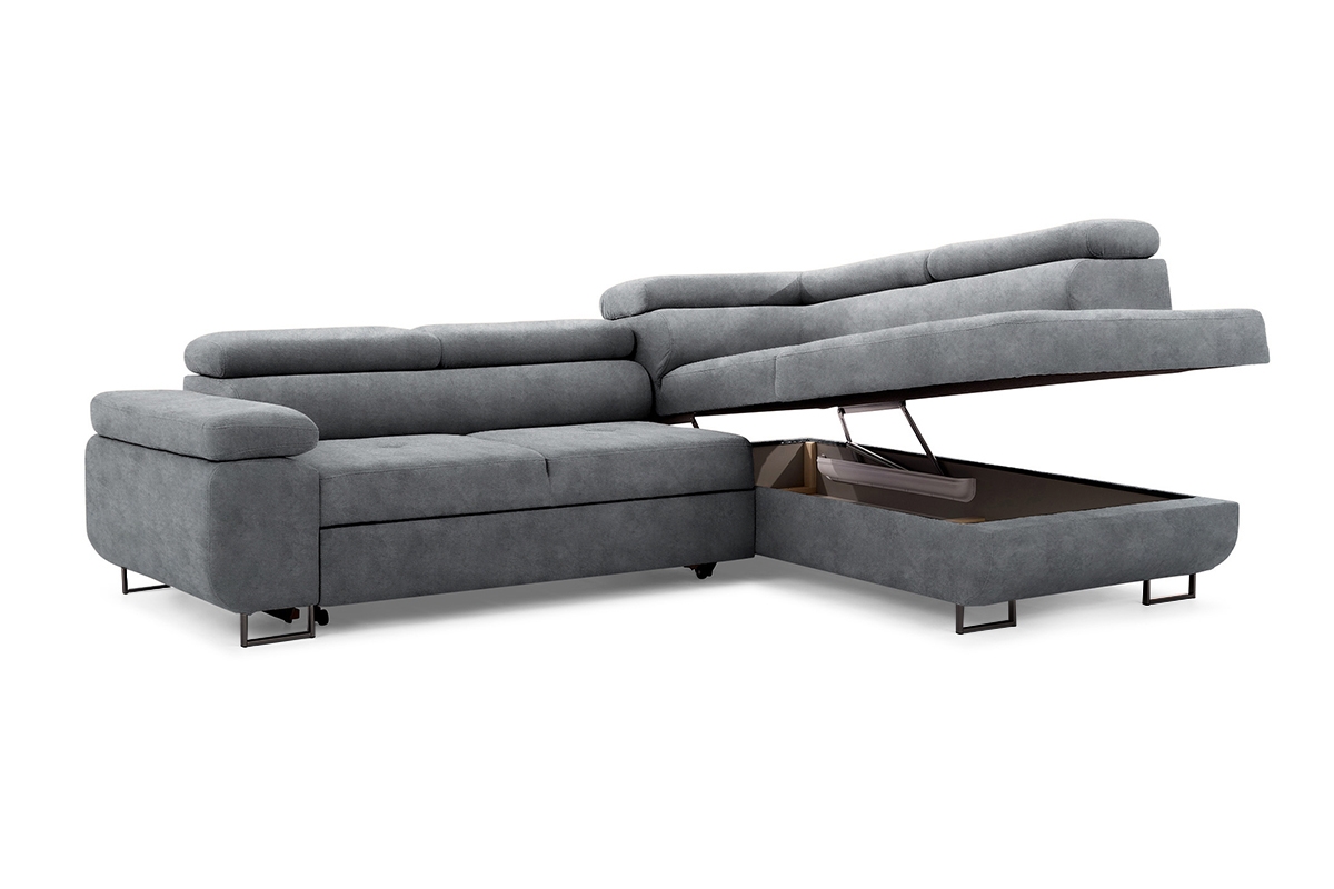 Rozkladacia rohová sedacia súprava Annabelle L pravá - grafitový zamat Zetta 304 / čierne nožičky Rohová sedacia súprava do obývacej izby Annabelle L pravá strana - Grafitový zamat hydrofobowy Zetta 304 / nožičky čierny