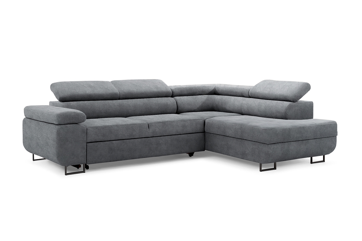 Rozkladacia rohová sedacia súprava Annabelle L pravá - grafitový zamat Zetta 304 / čierne nožičky Rohová sedacia súprava do obývacej izby Annabelle L pravá strana - Grafitový zamat hydrofobowy Zetta 304 / nožičky čierny