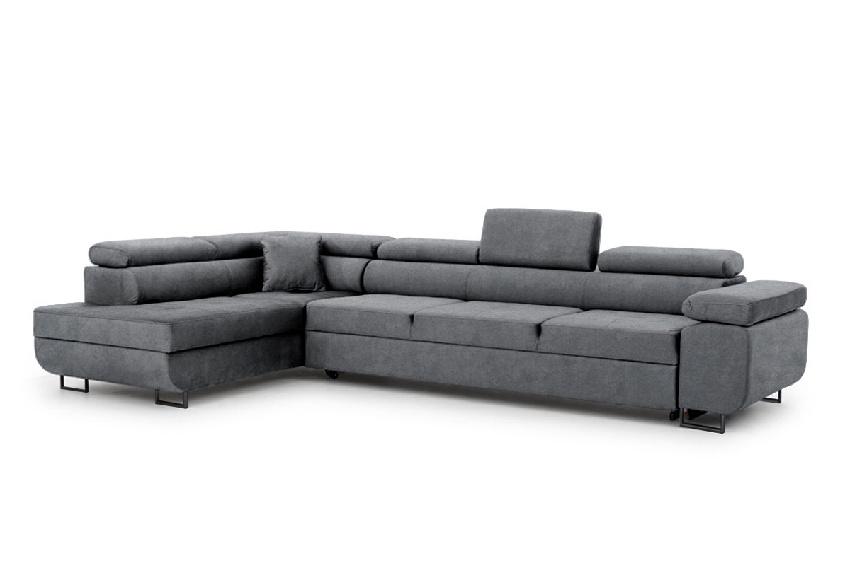 Rozkladacia rohová sedacia súprava Annabelle Maxi ľavá - grafitový ľahkočistiaci zamat Zetta 304 / čierne nožičky Rohová sedacia súprava do obývacej izby Annabelle Maxi Ľavá strana - Grafitový zamat ľahkočistiaci Zetta 304 / nožičky čierny