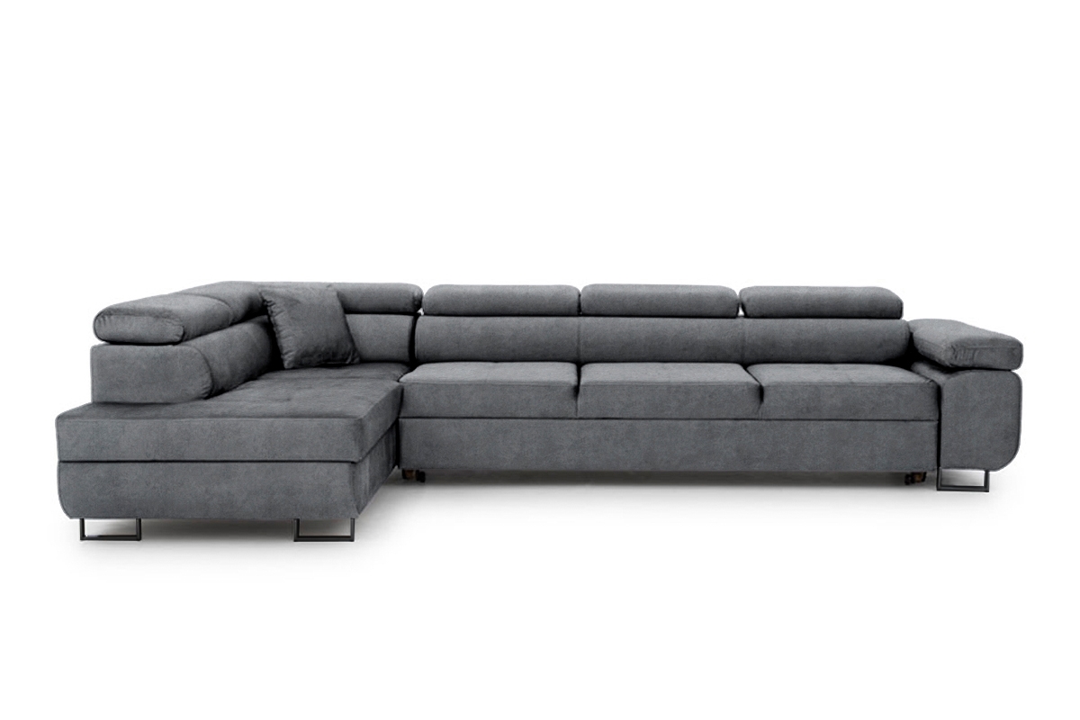 Rozkladacia rohová sedacia súprava Annabelle Maxi ľavá - grafitový ľahkočistiaci zamat Zetta 304 / čierne nožičky Rohová sedacia súprava do obývacej izby Annabelle Maxi Ľavá strana - Grafitový zamat ľahkočistiaci Zetta 304 / nožičky čierny