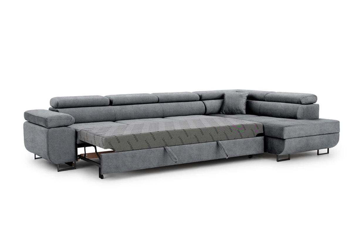 Rozkladacia rohová sedacia súprava Annabelle Maxi pravá - grafitový ľahkočistiaci zamat Zetta 304 / čierne nožičky Rohová sedacia súprava do obývacej izby Annabelle Maxi Ľavá strana - Grafitový zamat ľahkočistiaci Zetta 304 / nožičky čierny