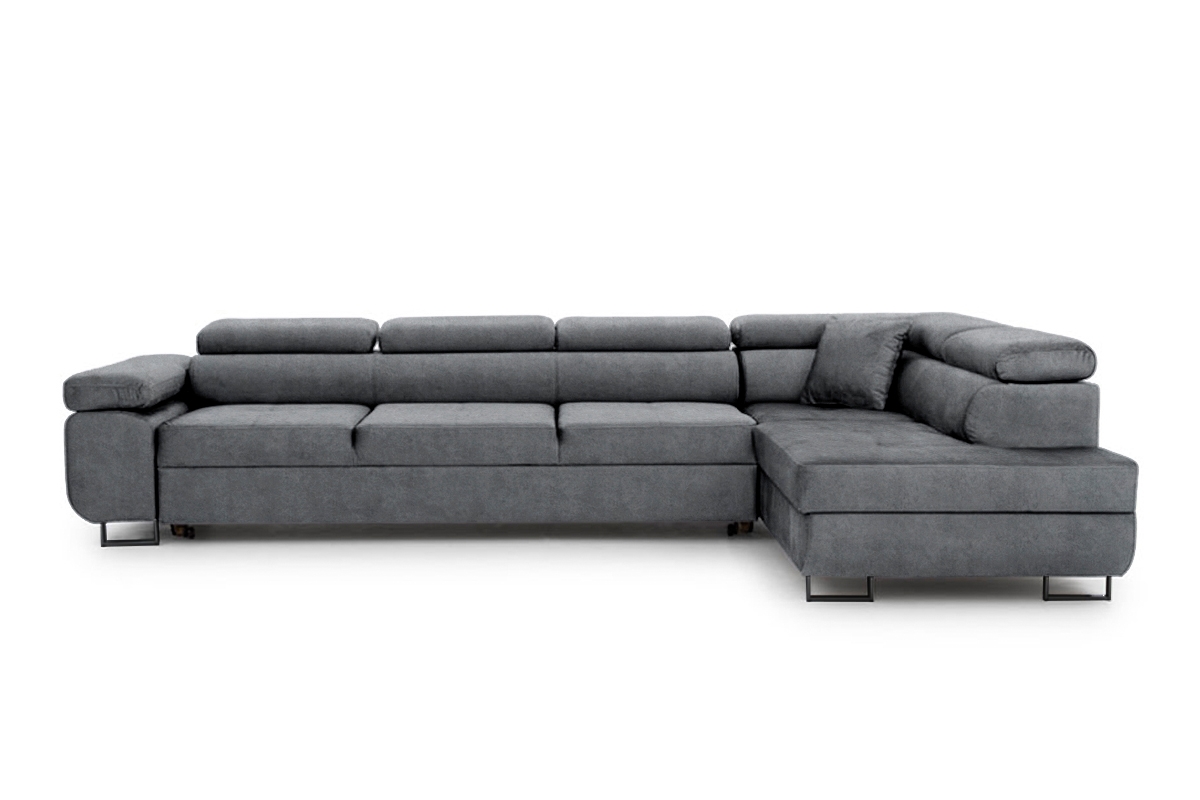 Rozkladacia rohová sedacia súprava Annabelle Maxi pravá - grafitový ľahkočistiaci zamat Zetta 304 / čierne nožičky Rohová sedacia súprava do obývacej izby Annabelle Maxi Ľavá strana - Grafitový zamat ľahkočistiaci Zetta 304 / nožičky čierny