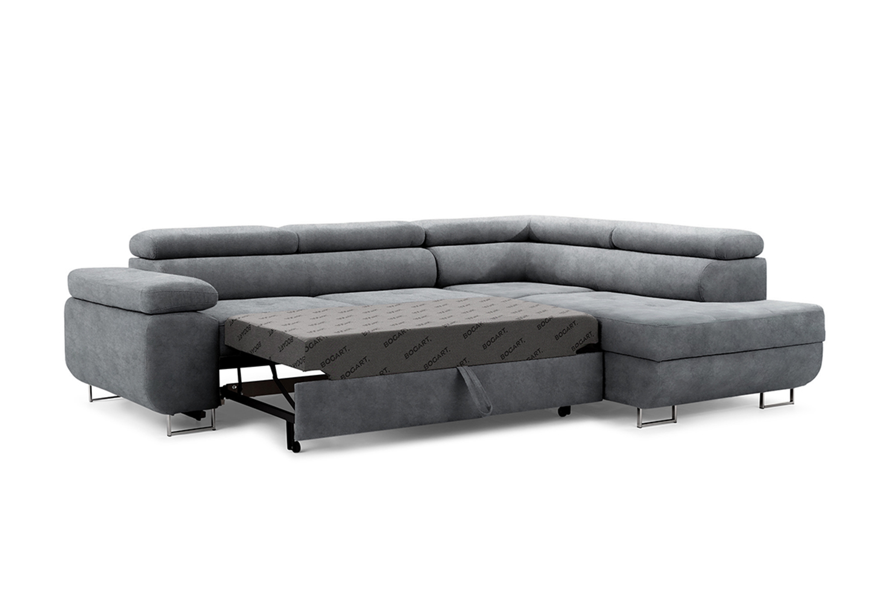 Rozkládací rohová sedací souprava Annabelle L pravá - grafitová Zetta 304 / chromované nožky Rohová sedací souprava do obývacího pokoje Annabelle pravá - grafitová samet hydrofobní  Zetta 304