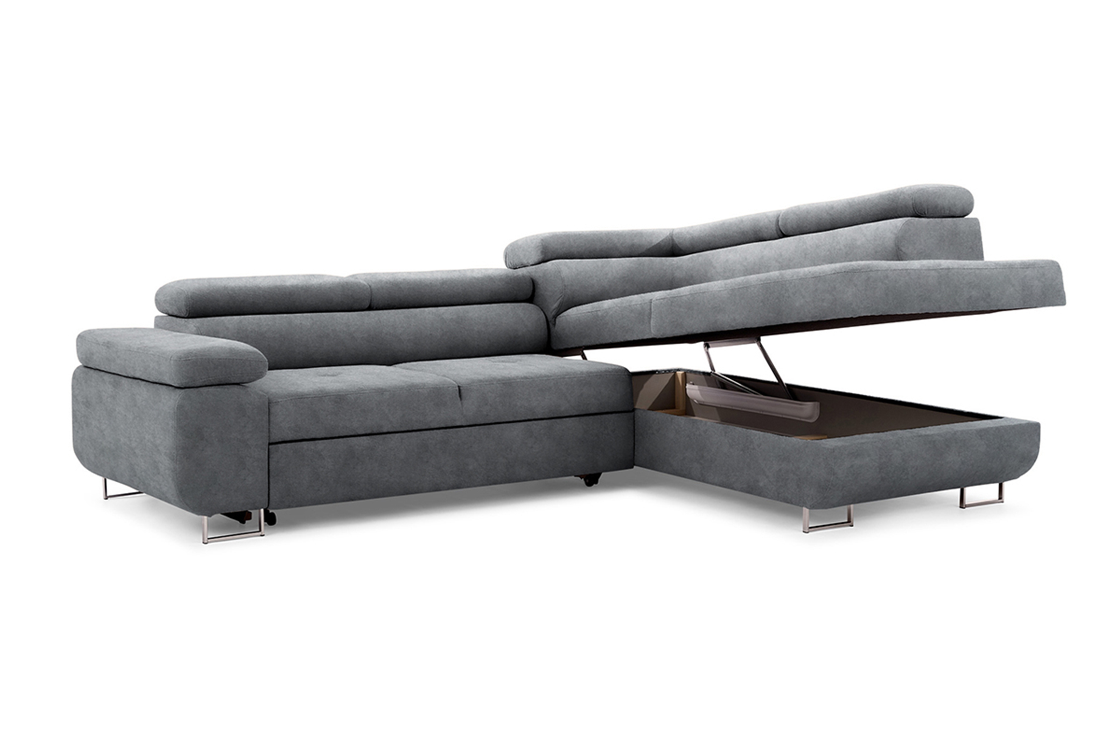 Rozkládací rohová sedací souprava Annabelle L pravá - grafitová Zetta 304 / chromované nožky Rohová sedací souprava do obývacího pokoje Annabelle pravá - grafitová samet hydrofobní  Zetta 304