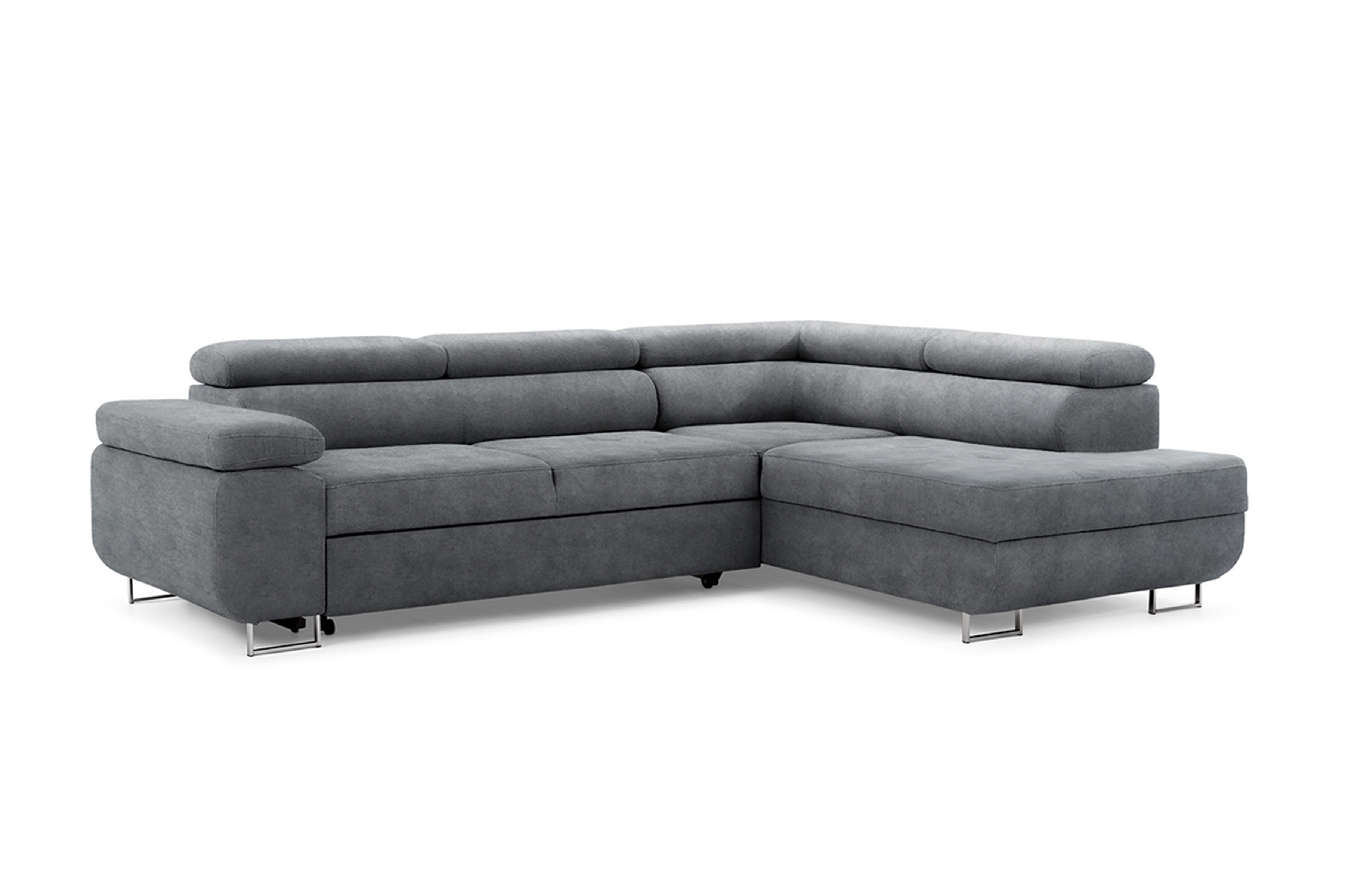 Rozkládací rohová sedací souprava Annabelle L pravá - grafitová Zetta 304 / chromované nožky Rohová sedací souprava do obývacího pokoje Annabelle pravá - grafitová samet hydrofobní  Zetta 304