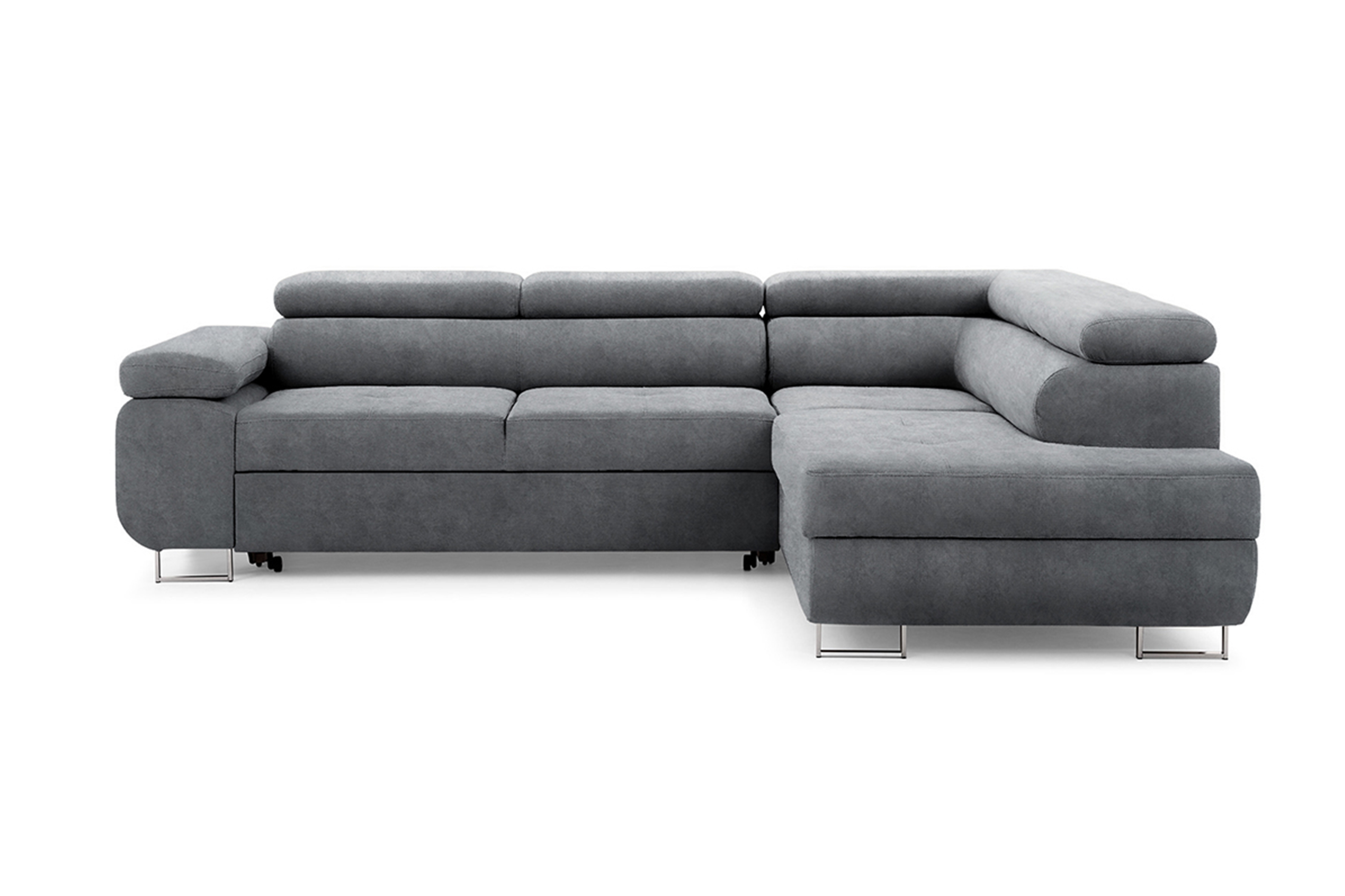 Rozkládací rohová sedací souprava Annabelle L pravá - grafitová Zetta 304 / chromované nožky Rohová sedací souprava do obývacího pokoje Annabelle pravá - grafitová samet hydrofobní  Zetta 304