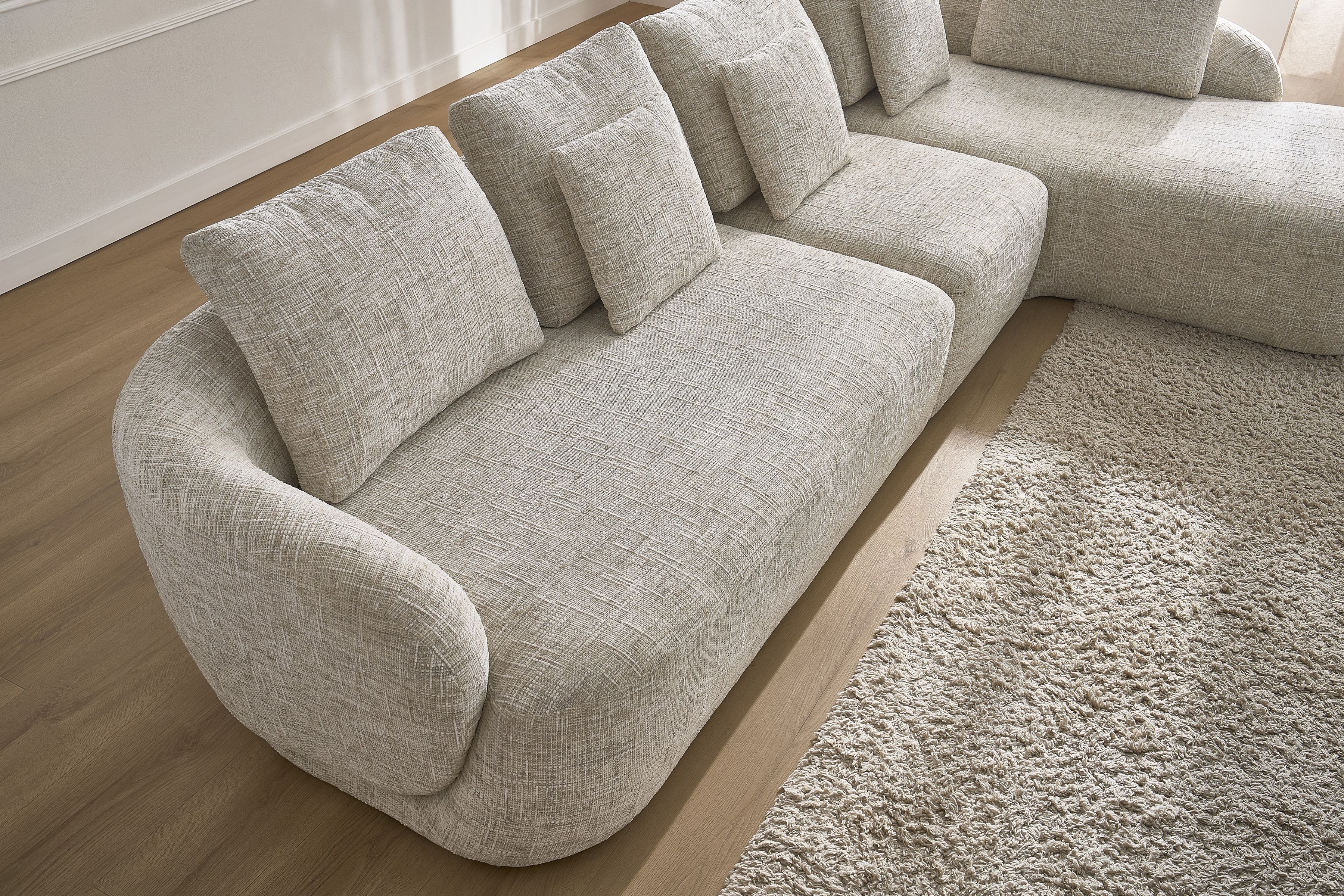 Rohová sedací souprava Finezal 2L+S+OTZP - béžová tkanina Tracy 211-04 Rohová sedací souprava pro obývacího pokoje Finezal 2L+S+OTZP - béžová plecionka Tracy 211-04