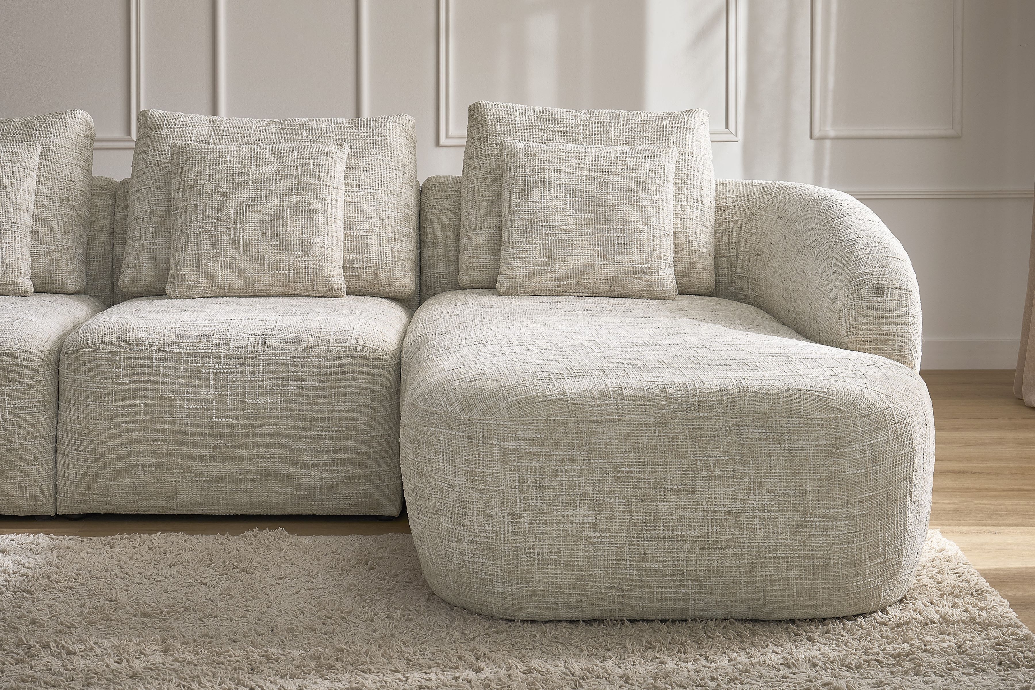 Rohová sedací souprava Finezal 2L+S+OTZP - béžová tkanina Tracy 211-04 Rohová sedací souprava pro obývacího pokoje Finezal 2L+S+OTZP - béžová plecionka Tracy 211-04