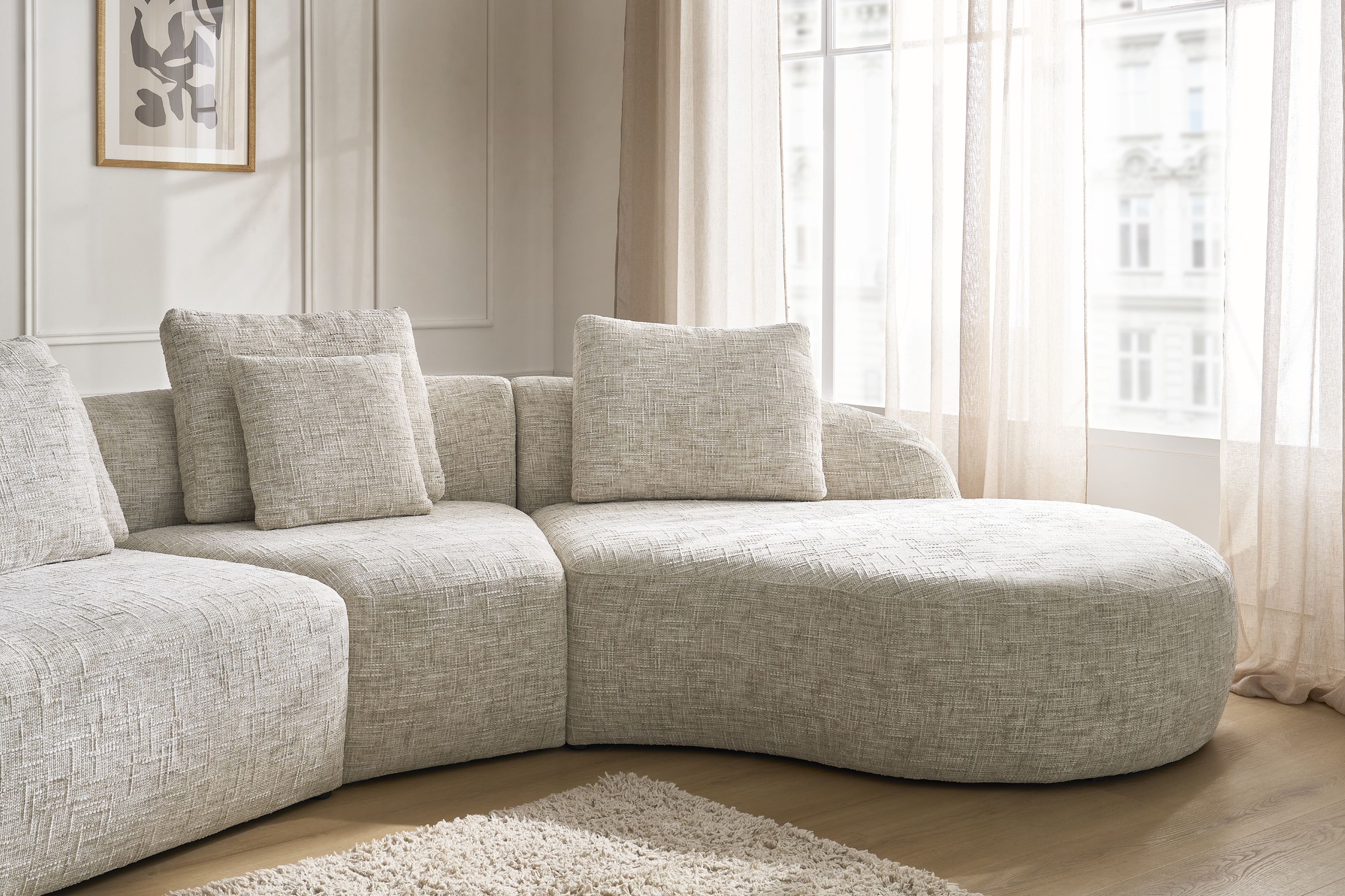 Rohová sedací souprava Finezal OTL+C+2S+S+OTZP - béžová tkanina Tracy 211-04 Rohová sedací souprava pro obývacího pokoje Finezal OTL+C+2S+S+OTZP - béžová plecionka Tracy 211.04